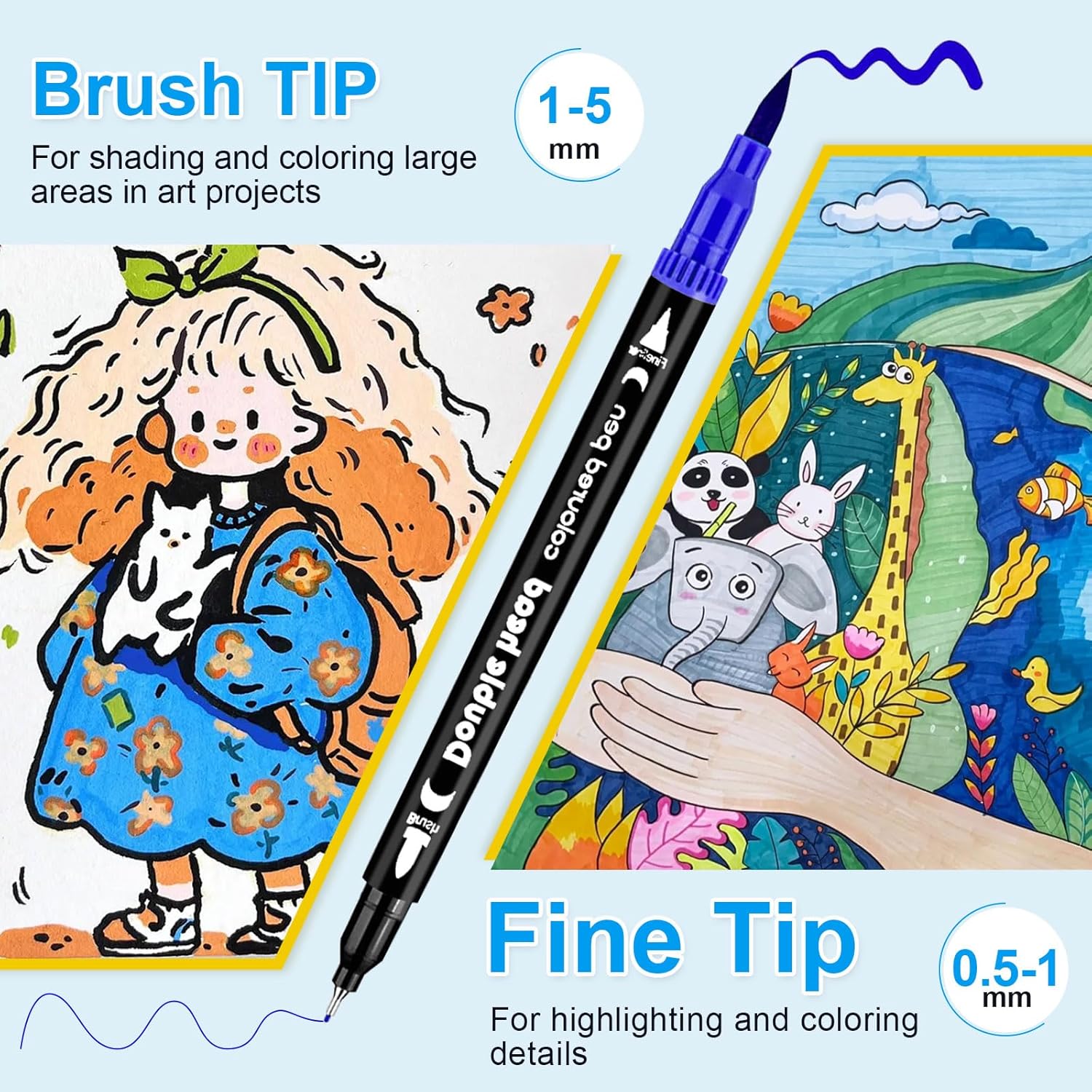 MIAOKE 120 Dual Tip Markers, with 3 Coloring Books, Thick and Thin Markers, 3 Refills and a Black Waterproof Case for Painting Fabric Bag