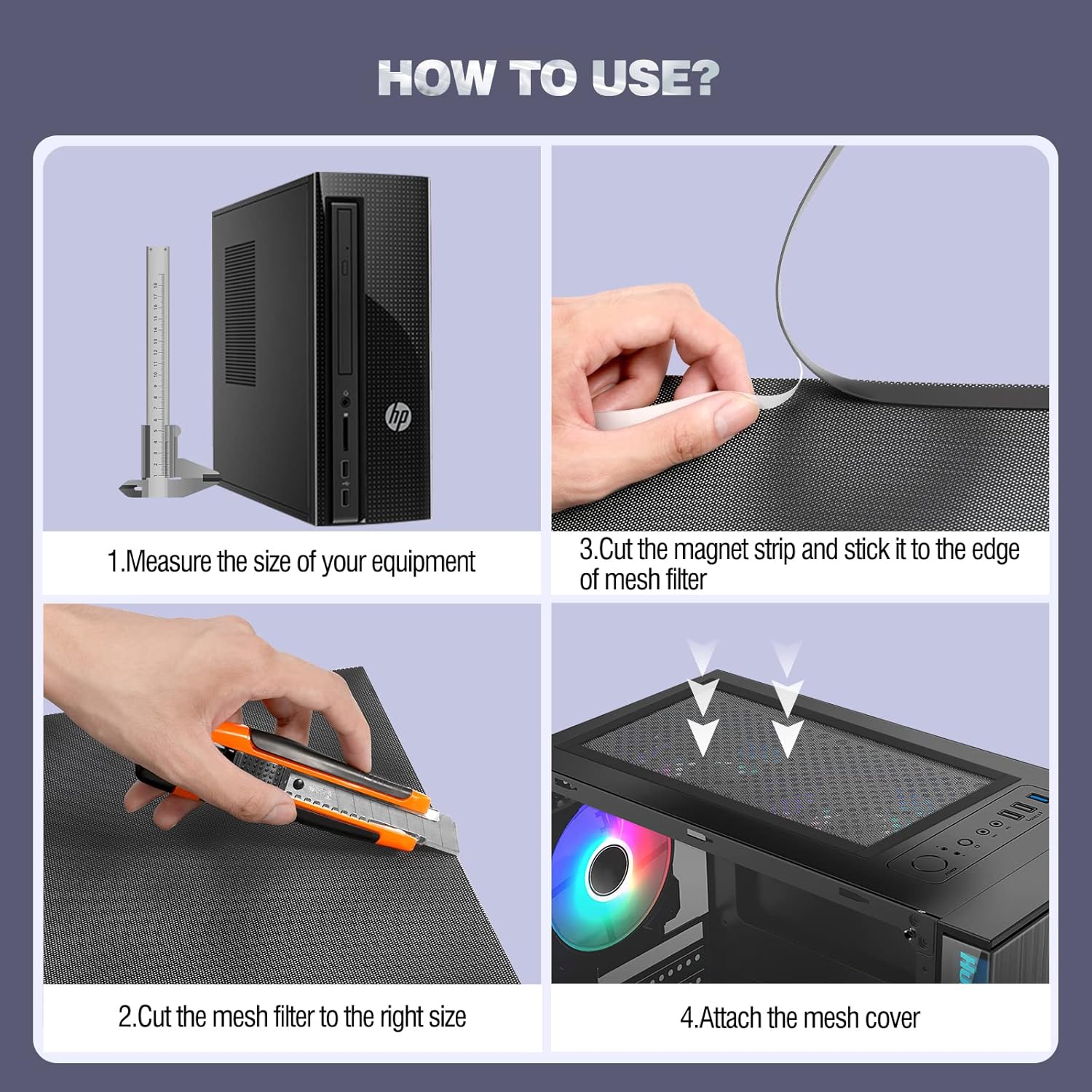 MoKo 400 x 300 mm DIY PC Mesh Dust Filter PVC Dustproof Magnetic Strip Dust Filter for Computer PC Black 2 Pack (400 x 300 mm)