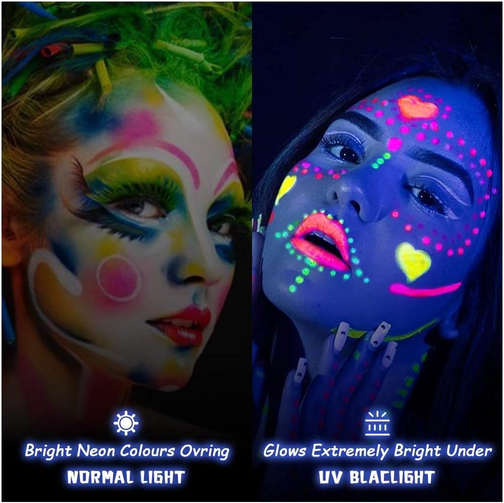 Neon Makeup, 8 Colors Fluo Body Paint Makeup with Stencil and Brushes, Color Body Paint UV Face Paint Kit Colors for Belly, Face Makeup Set for Halloween, Party, Carnival 8 pieces #uv