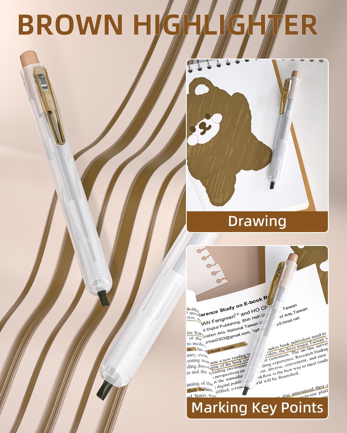 Nicpro 13 Pieces Gel Ink Rollerball Pens with Case, 12 pcs 0.5 mm Fine Tip Gel Pens and 1 Highlighter, Pencil for School, Student Notes, Writing, Office Supplies (Brown)