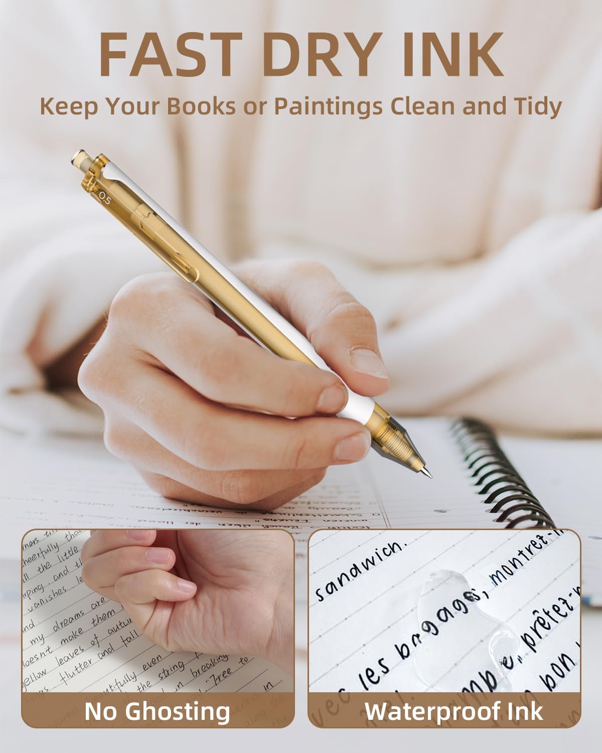 Nicpro 13 Pieces Gel Ink Rollerball Pens with Case, 12 pcs 0.5 mm Fine Tip Gel Pens and 1 Highlighter, Pencil for School, Student Notes, Writing, Office Supplies (Brown)