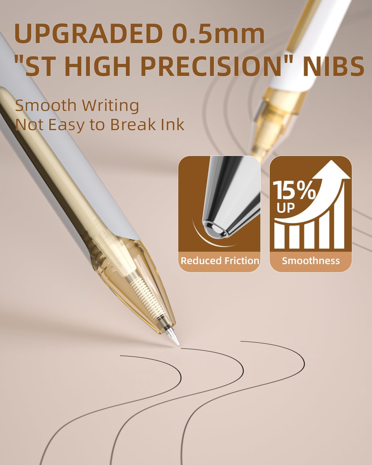 Nicpro 13 Pieces Gel Ink Rollerball Pens with Case, 12 pcs 0.5 mm Fine Tip Gel Pens and 1 Highlighter, Pencil for School, Student Notes, Writing, Office Supplies (Brown)