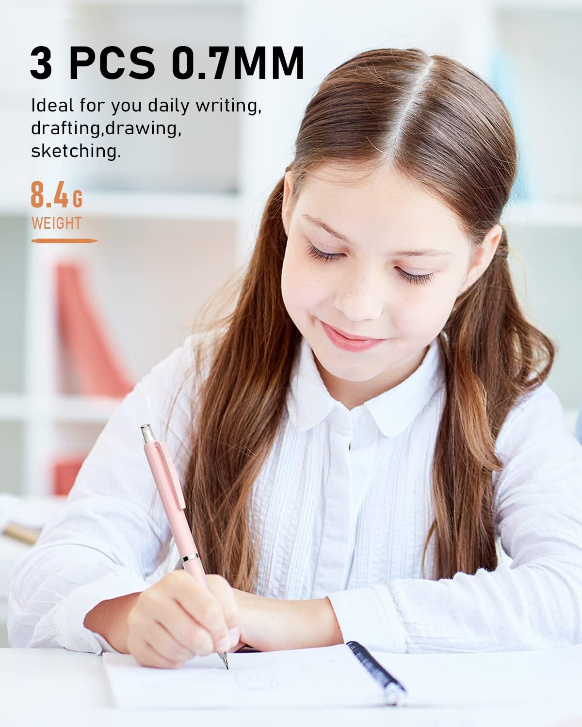 Nicpro 3 Pieces Pastel Mechanical Pencils 0.7mm with Case, Cute Art Pencils Mechanical Pencil with 6 HB Tube Leads, 3 Erasers, 9 Eraser Refills for Artist Students Kids Drawing Writing Sketching 0.7mm