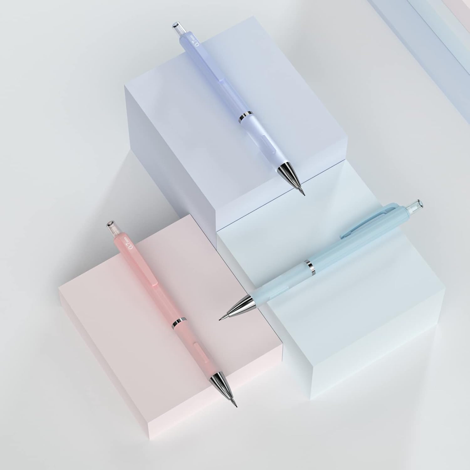 Nicpro 3 Pieces Pastel Mechanical Pencils 0.7mm with Case, Cute Art Pencils Mechanical Pencil with 6 HB Tube Leads, 3 Erasers, 9 Eraser Refills for Artist Students Kids Drawing Writing Sketching 0.7mm