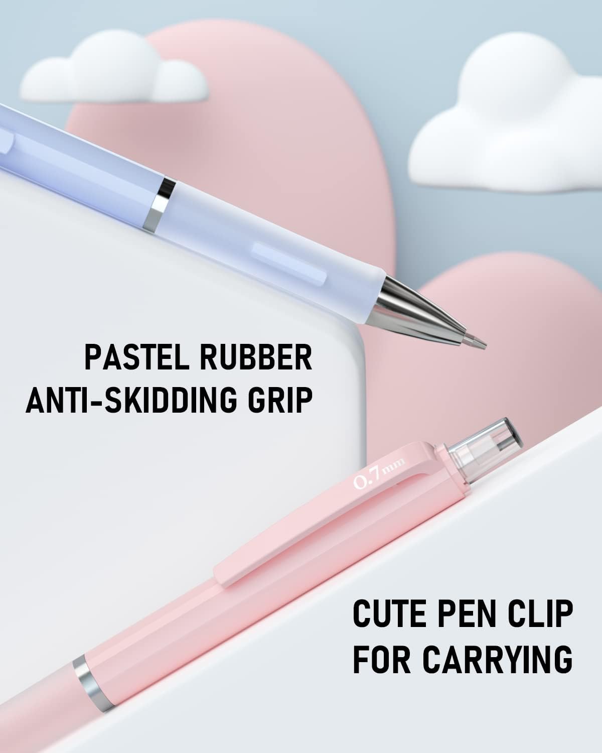 Nicpro 3 Pieces Pastel Mechanical Pencils 0.7mm with Case, Cute Art Pencils Mechanical Pencil with 6 HB Tube Leads, 3 Erasers, 9 Eraser Refills for Artist Students Kids Drawing Writing Sketching 0.7mm