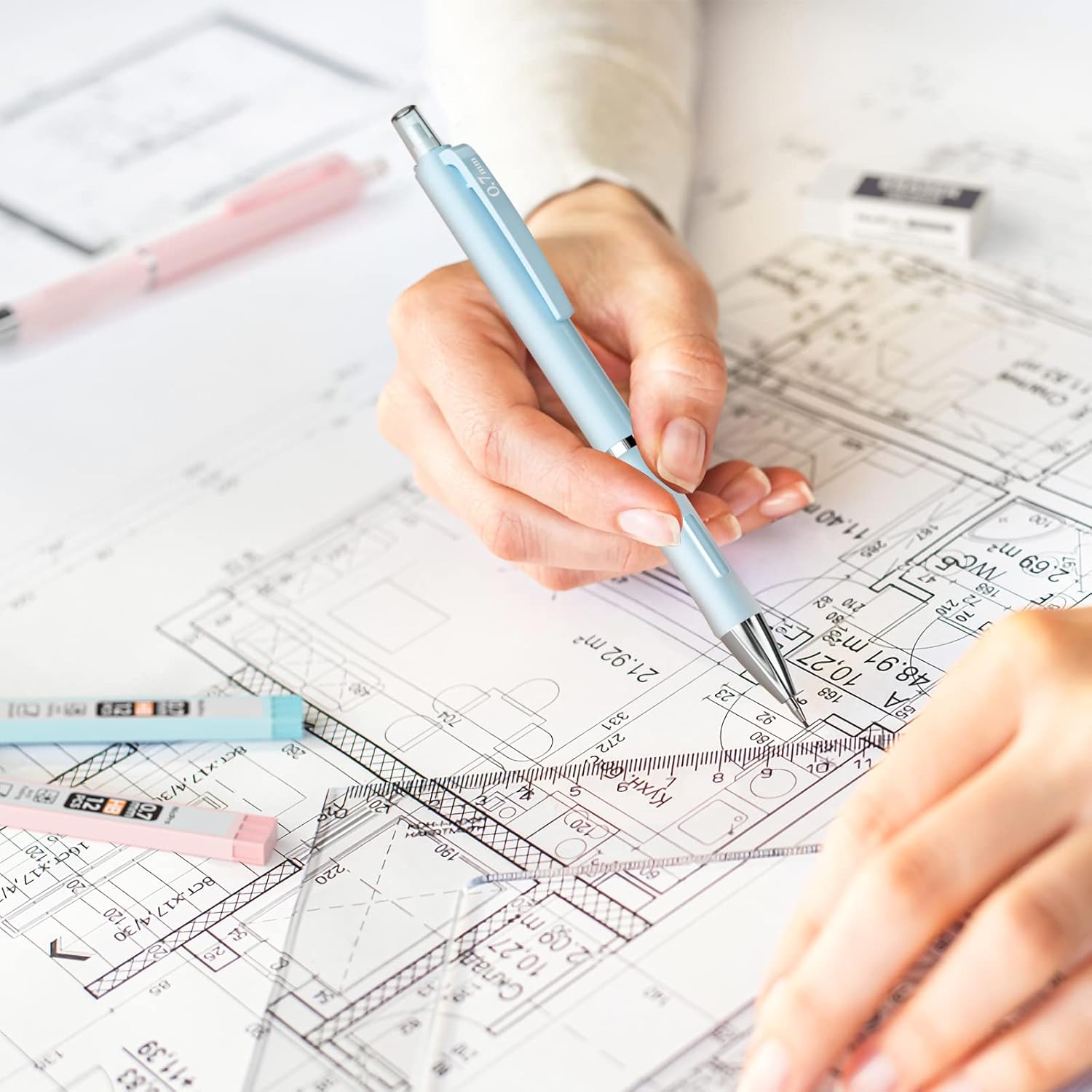 Nicpro 3 Pieces Pastel Mechanical Pencils 0.7mm with Case, Cute Art Pencils Mechanical Pencil with 6 HB Tube Leads, 3 Erasers, 9 Eraser Refills for Artist Students Kids Drawing Writing Sketching 0.7mm