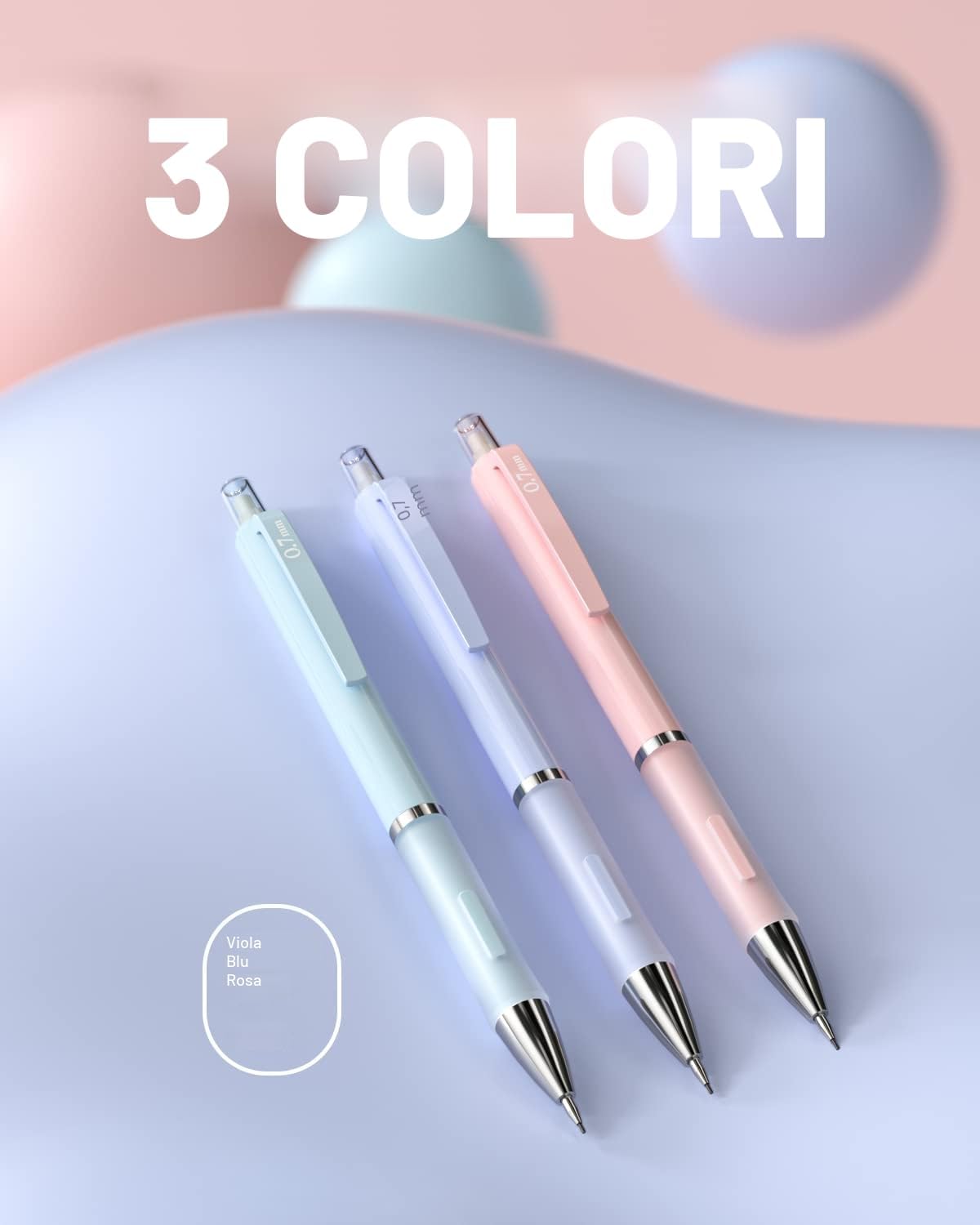 Nicpro 3 Pieces Pastel Mechanical Pencils 0.7mm with Case, Cute Art Pencils Mechanical Pencil with 6 HB Tube Leads, 3 Erasers, 9 Eraser Refills for Artist Students Kids Drawing Writing Sketching 0.7mm