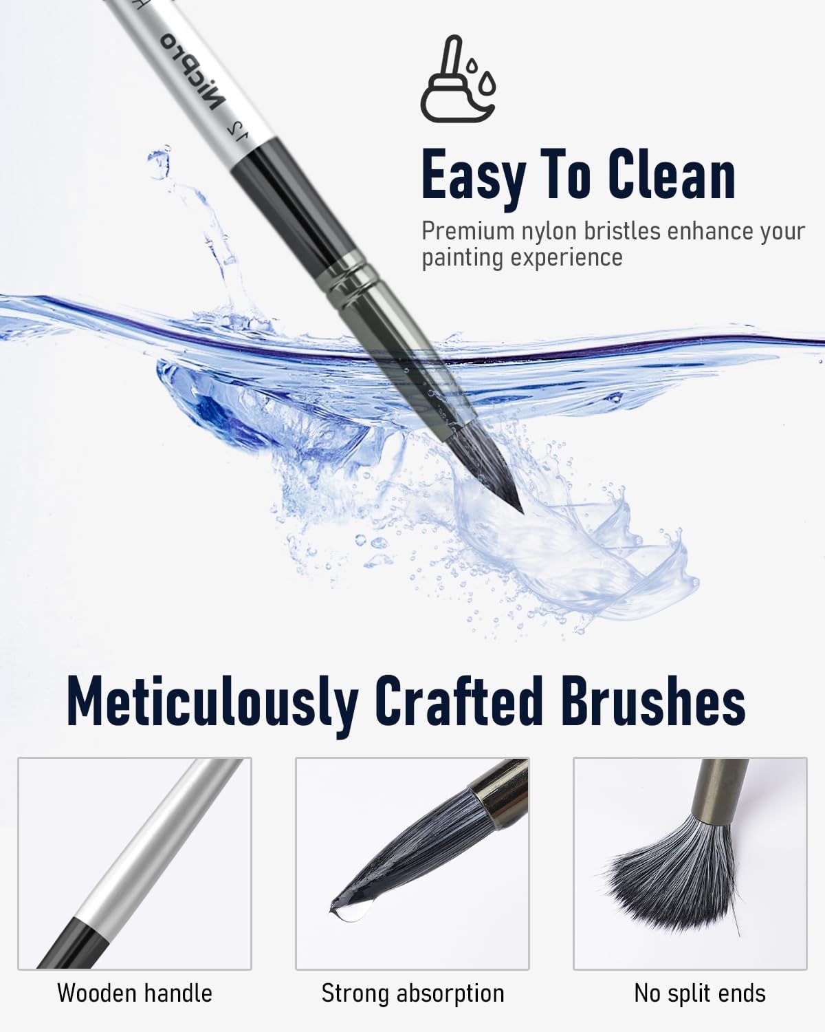 Nicpro 36 Pieces Paint Brushes, Professional Paint Brushes with Palette Knife and Cloth Roll, Suitable for Artists and Beginners for Acrylic Painting, Oil, Watercolor, Gouache Black