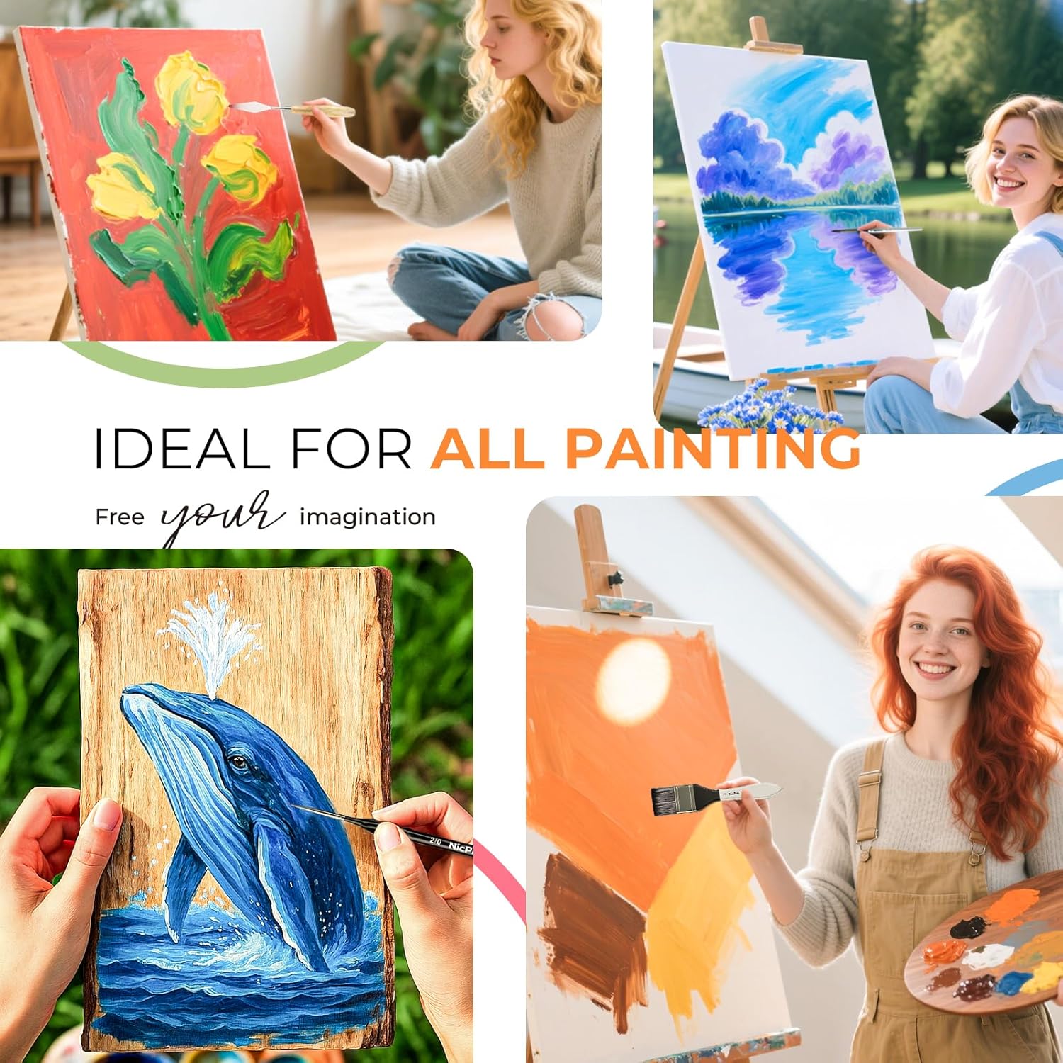 Nicpro 36 Pieces Paint Brushes, Professional Paint Brushes with Palette Knife and Cloth Roll, Suitable for Artists and Beginners for Acrylic Painting, Oil, Watercolor, Gouache Black