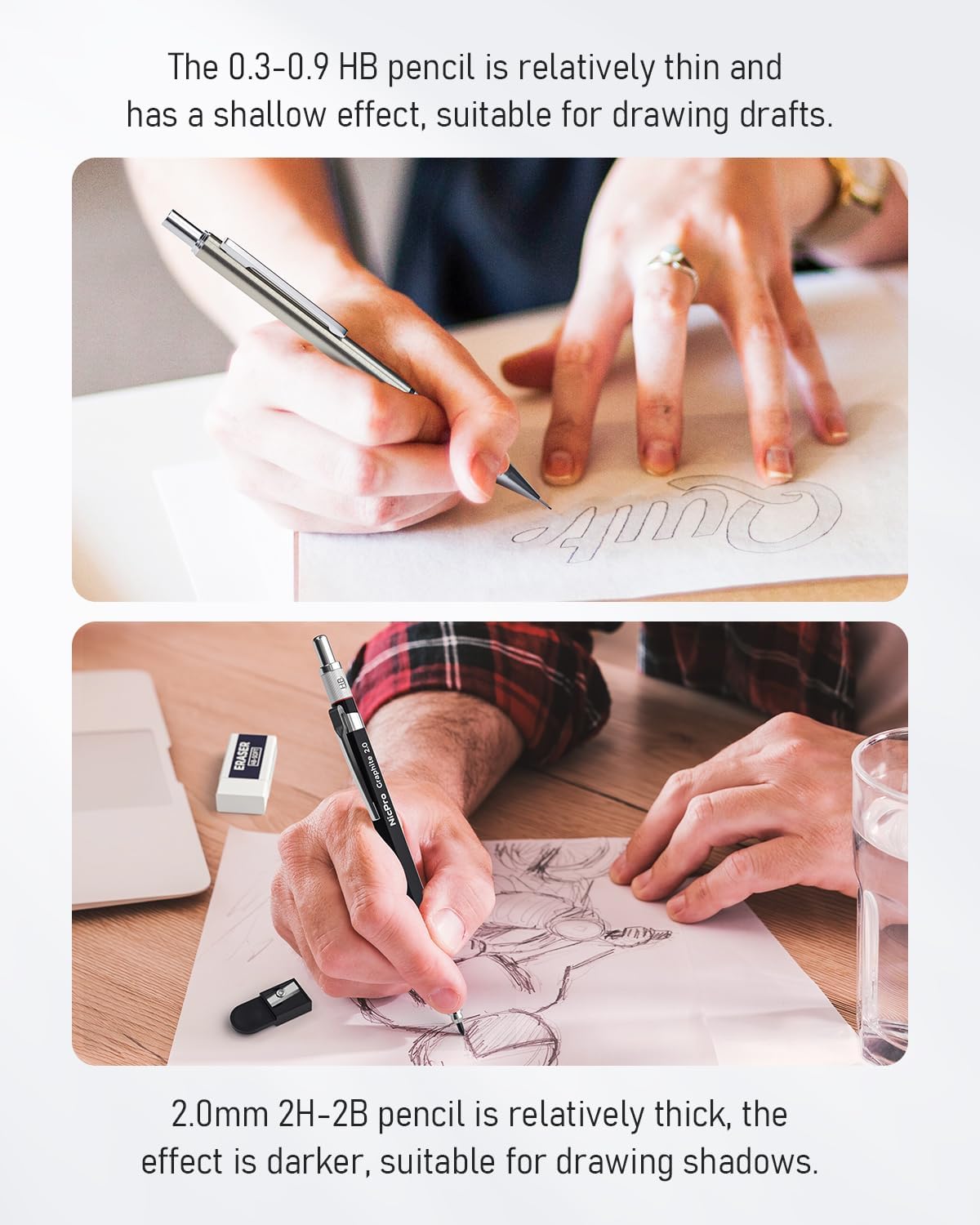 Nicpro 37 pieces of lead holders, 4 metal drawing pencils 0.3 0.5 0.7 0.9 mm and 2 2 mm lead holders (colours, 6B 4B 2B HB 2H 4H) for sketching and drawing with case of 23 lead refills in tube Black 0.3 0.5 0.7 0.9 2 mm