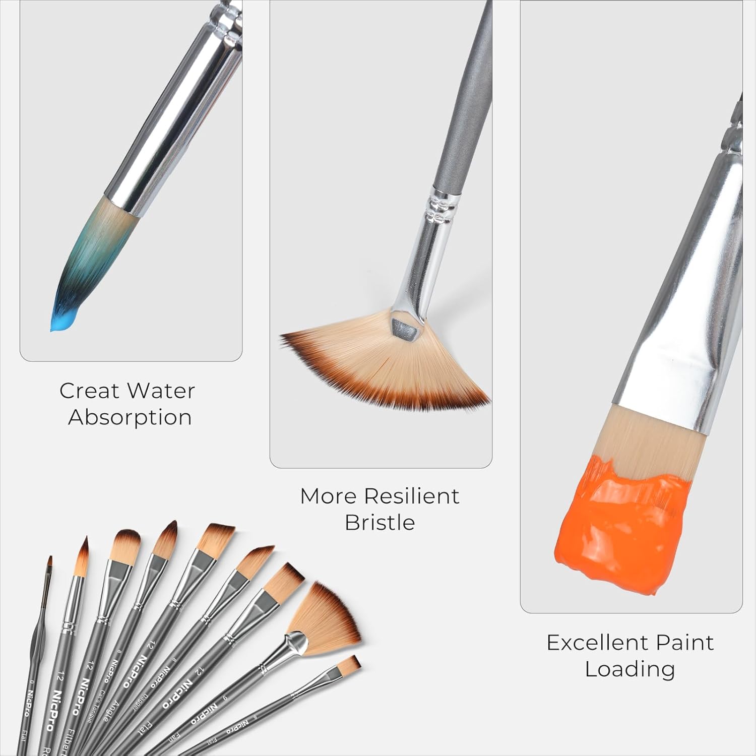 Nicpro 40pcs Paint Brushes, Professional Acrylic Paint Brushes with Palette Knife and Canvas Roll, Suitable for Acrylic Painting, Oil, Watercolor, Gouache, Art Supplies, Painter Gifts