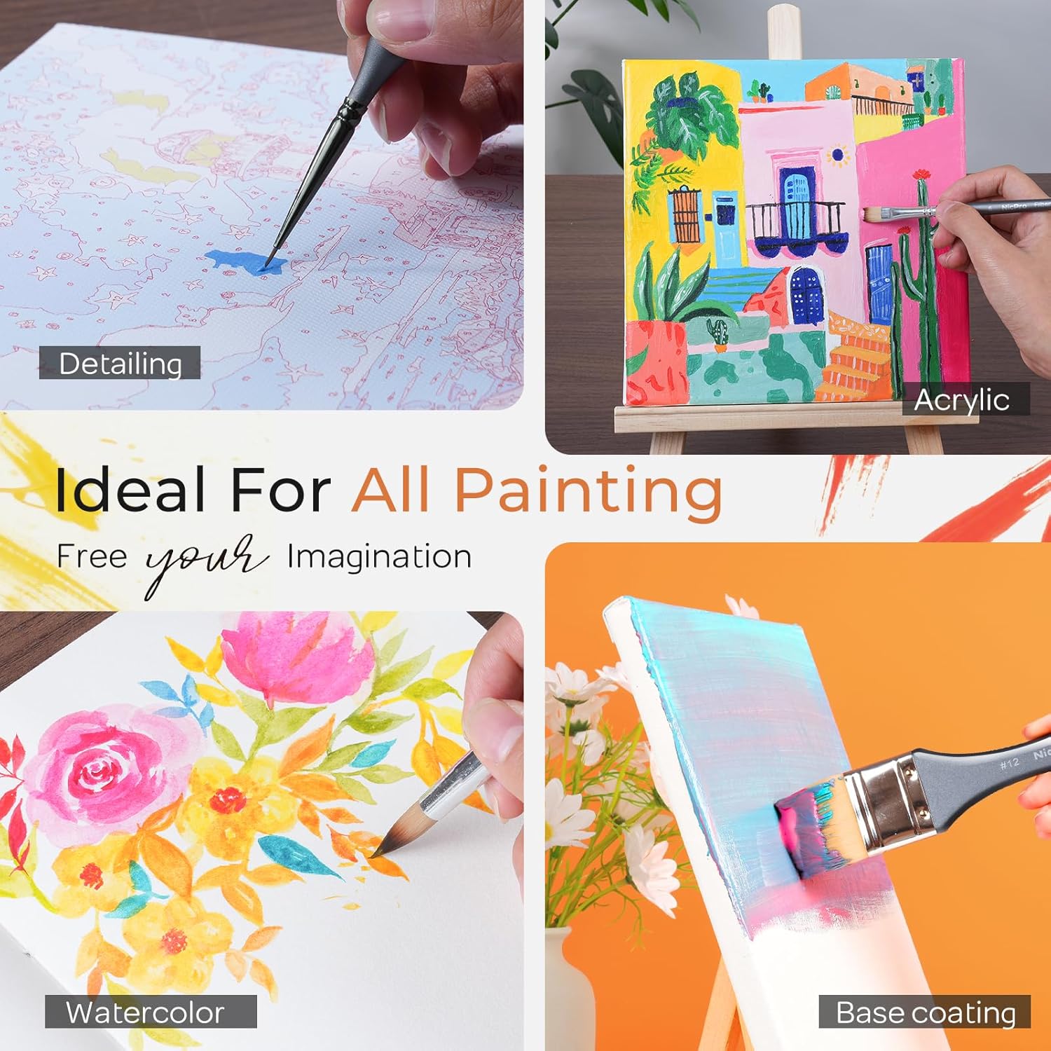 Nicpro 40pcs Paint Brushes, Professional Acrylic Paint Brushes with Palette Knife and Canvas Roll, Suitable for Acrylic Painting, Oil, Watercolor, Gouache, Art Supplies, Painter Gifts