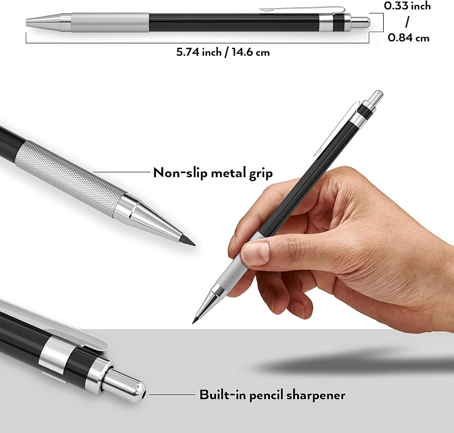 Nicpro 5 Piece 2mm Metal Mechanical Pencils with Leather Case, Art Mechanical Pencil Carpenter Set with Graphite Leads Black & Color (4B 4B 2B HB 2H) Rubber Pencil Sharpener for Artist Drawing Writing Sketching 17 Pieces