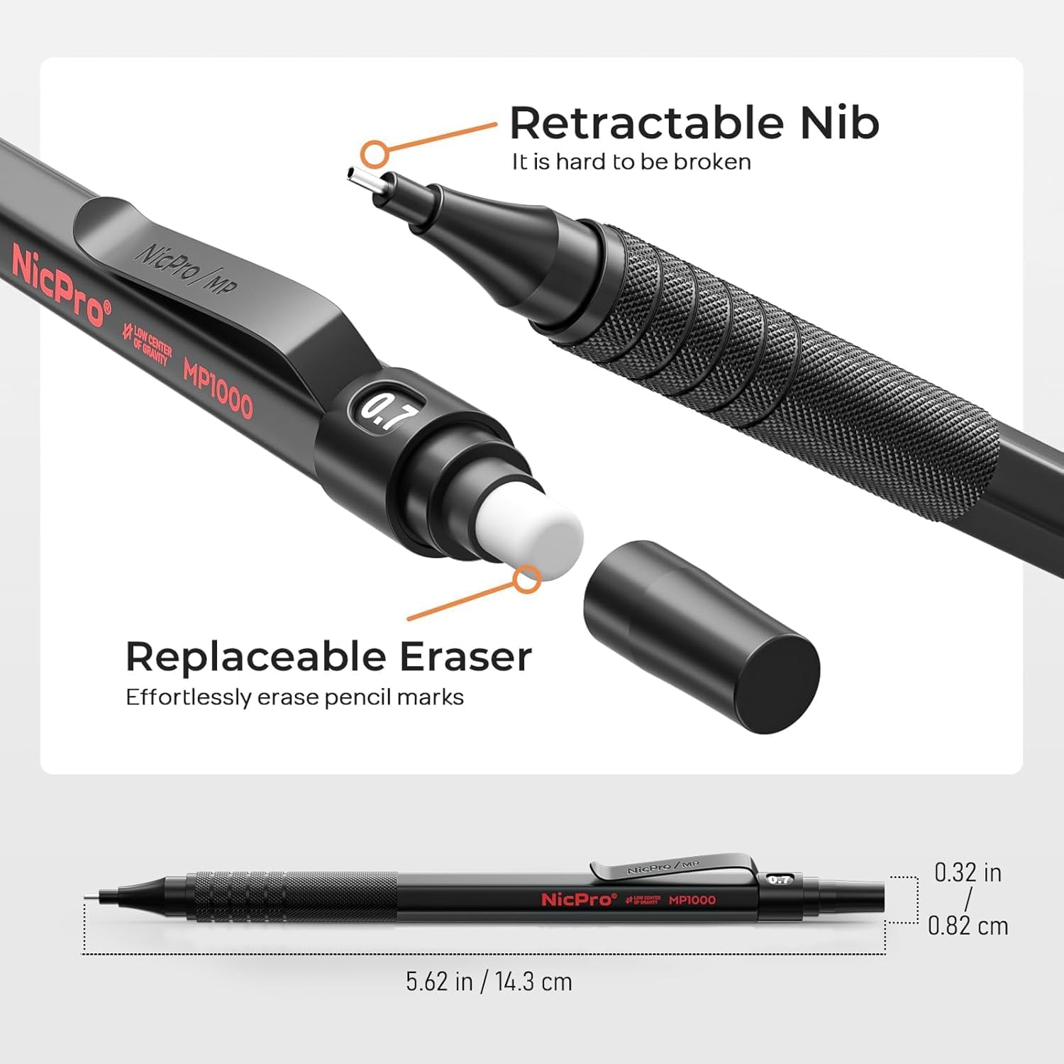 Nicpro 6 pieces mechanical pencils in leather case, artistic drawing mechanical pencil of 0.3 0.5 0.7 0.9 2 mm for sketching and writing, pencil with 18 lead refills (6B 4B 2B HB 2H 4H colours) Black 6 pieces