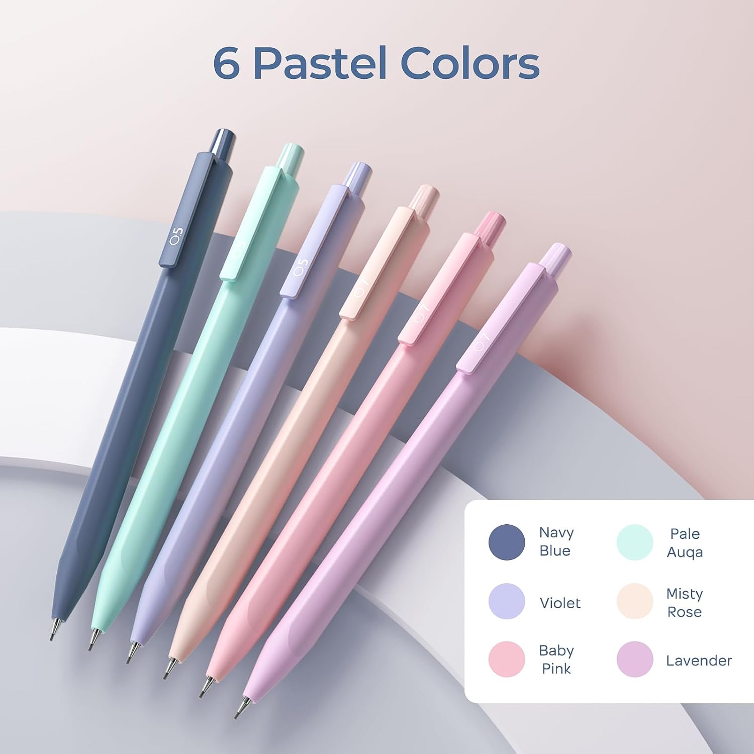 Nicpro 6 Pieces Pastel Mechanical Pencils 0.7 & 0.5 mm with Case, Cute Art Mechanical Pencils with 6 HB Lead Tubes, 3 Erasers, 9 Eraser Refills for Artist Students Kids Drawing Writing Sketching 0.5 mm + 0.7 mm