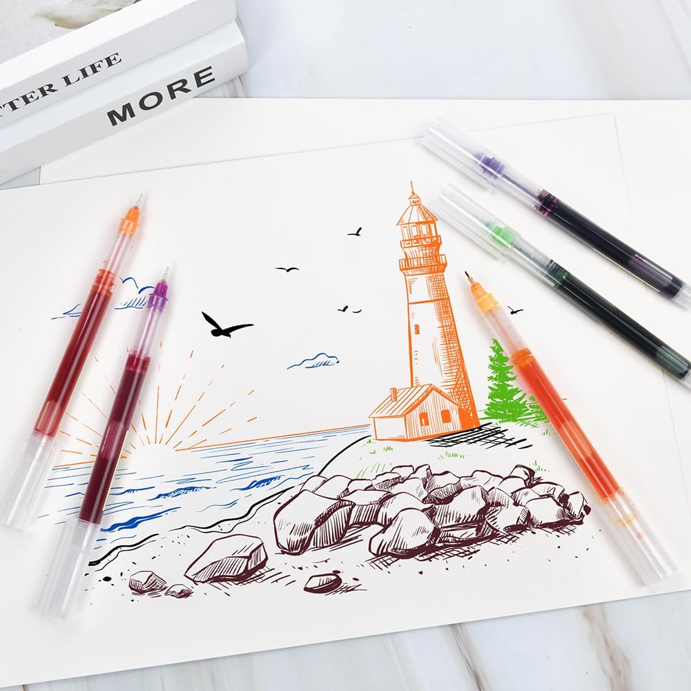 OFFCUP Gel Pens, 12Pcs Ballpoint Pen, 0.5MM Quick Drying Smooth Ink Rollerball Pen Fine Tip Smooth Liquid Ink Pens Stationery Supplies for School Office (Multi) 12pcs-multicolor