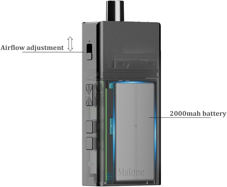 Original VAPTIO MALONE Pod Mod Electronic Cigarette Vape Kit 2000mAh 35W Starter Kit with 0.6ohm Resistance 5.0ml Pod Vape Kit No E-Liquid No Nicotine (black)