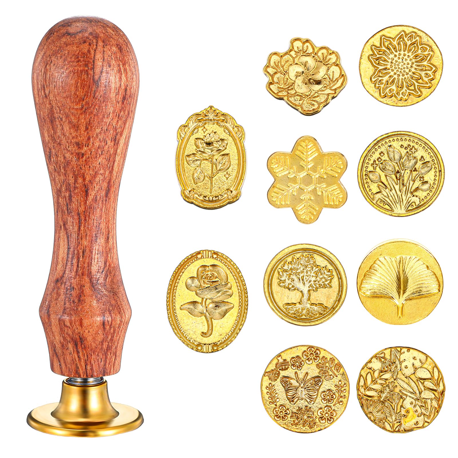 Ouligay Set of 10 Stamps with 1 Wooden Handle Wax Stamp Set for Gift Envelopes Invitations