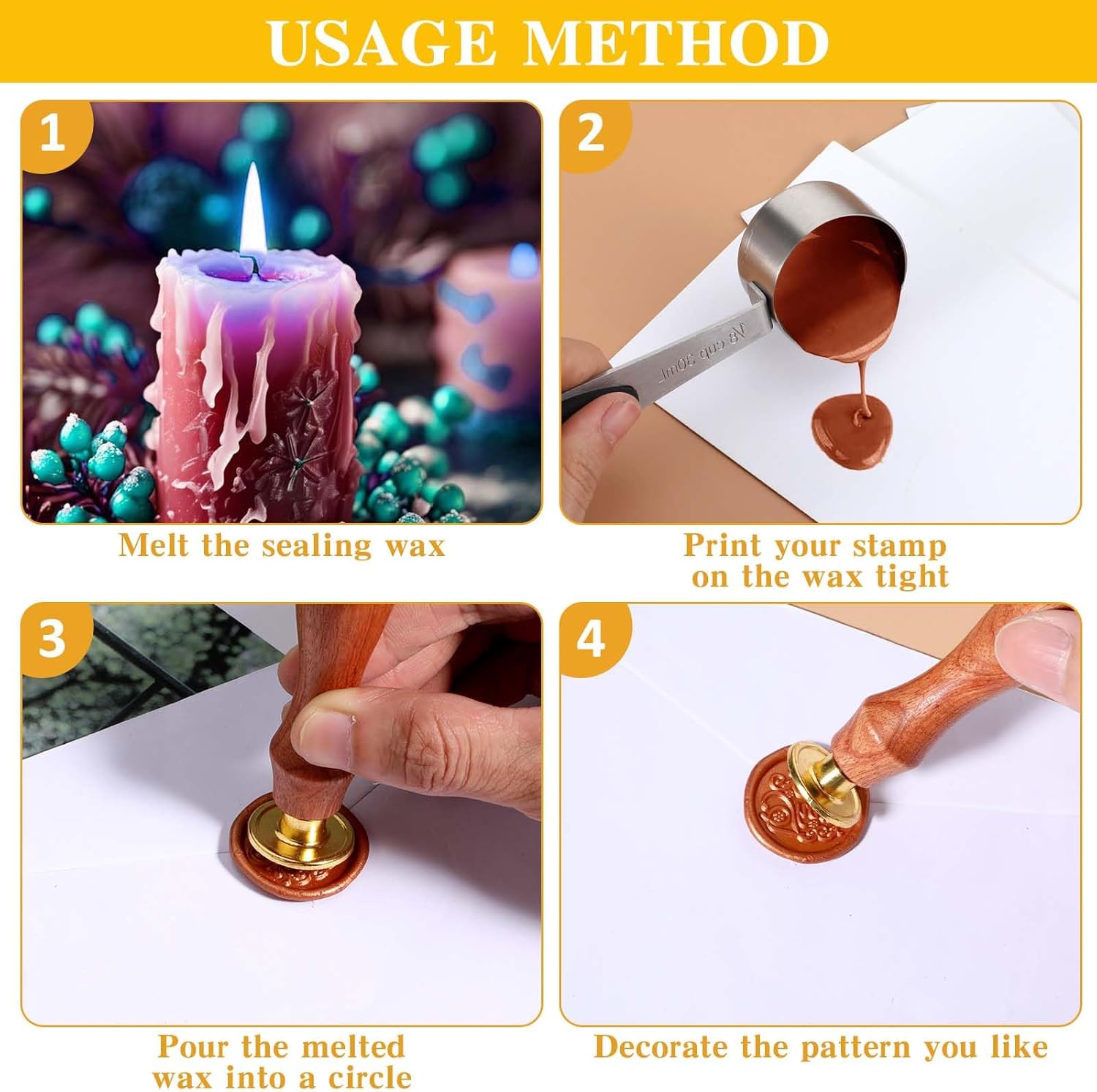 Ouligay Set of 10 Stamps with 1 Wooden Handle Wax Stamp Set for Gift Envelopes Invitations