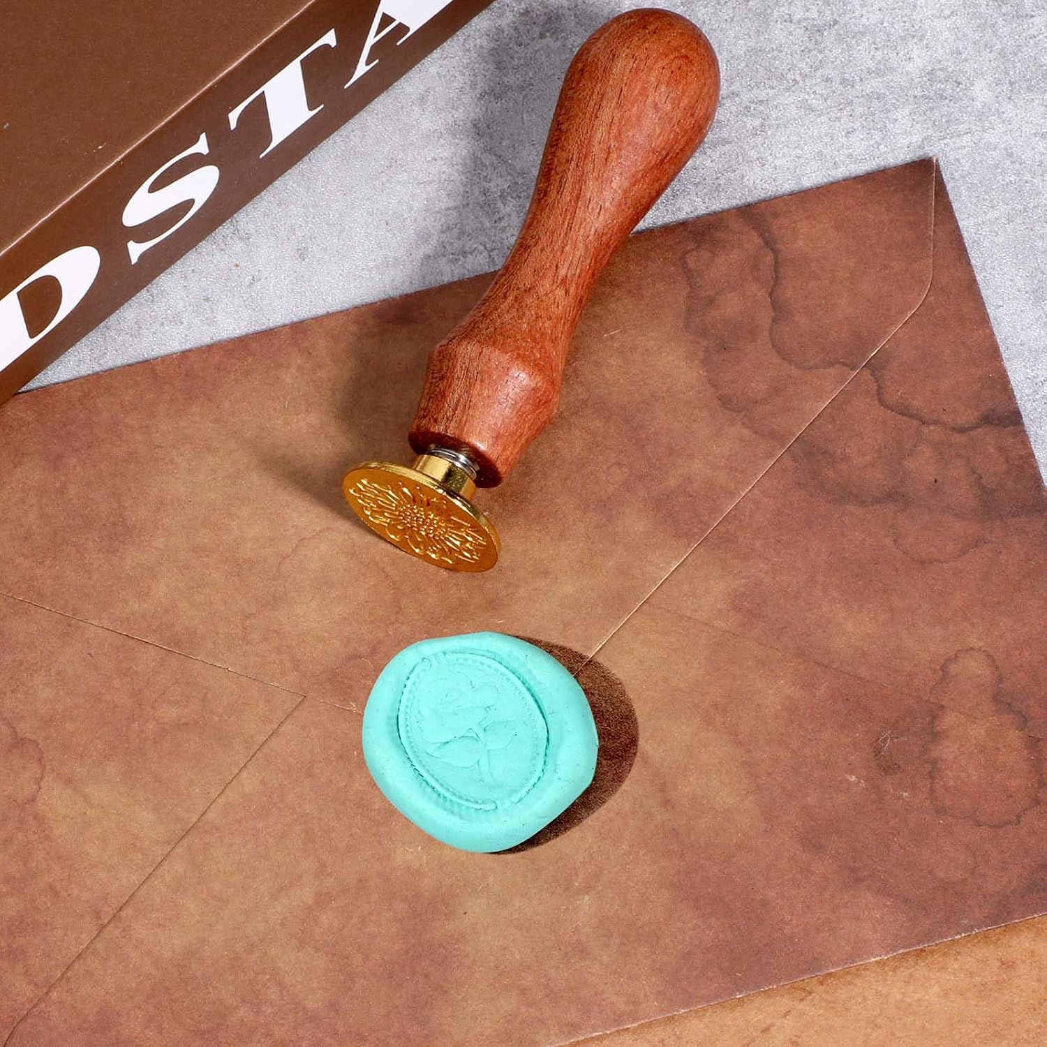 Ouligay Set of 10 Stamps with 1 Wooden Handle Wax Stamp Set for Gift Envelopes Invitations