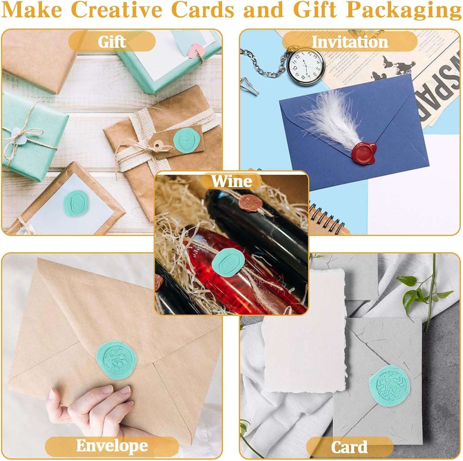 Ouligay Set of 10 Stamps with 1 Wooden Handle Wax Stamp Set for Gift Envelopes Invitations