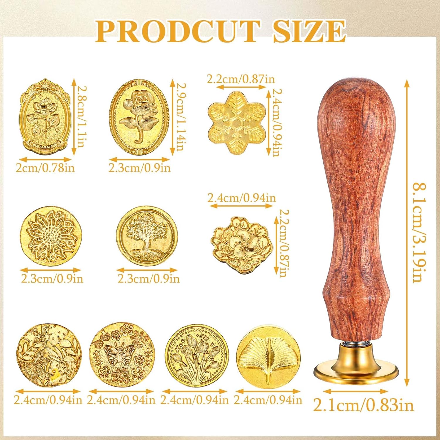 Ouligay Set of 10 Stamps with 1 Wooden Handle Wax Stamp Set for Gift Envelopes Invitations