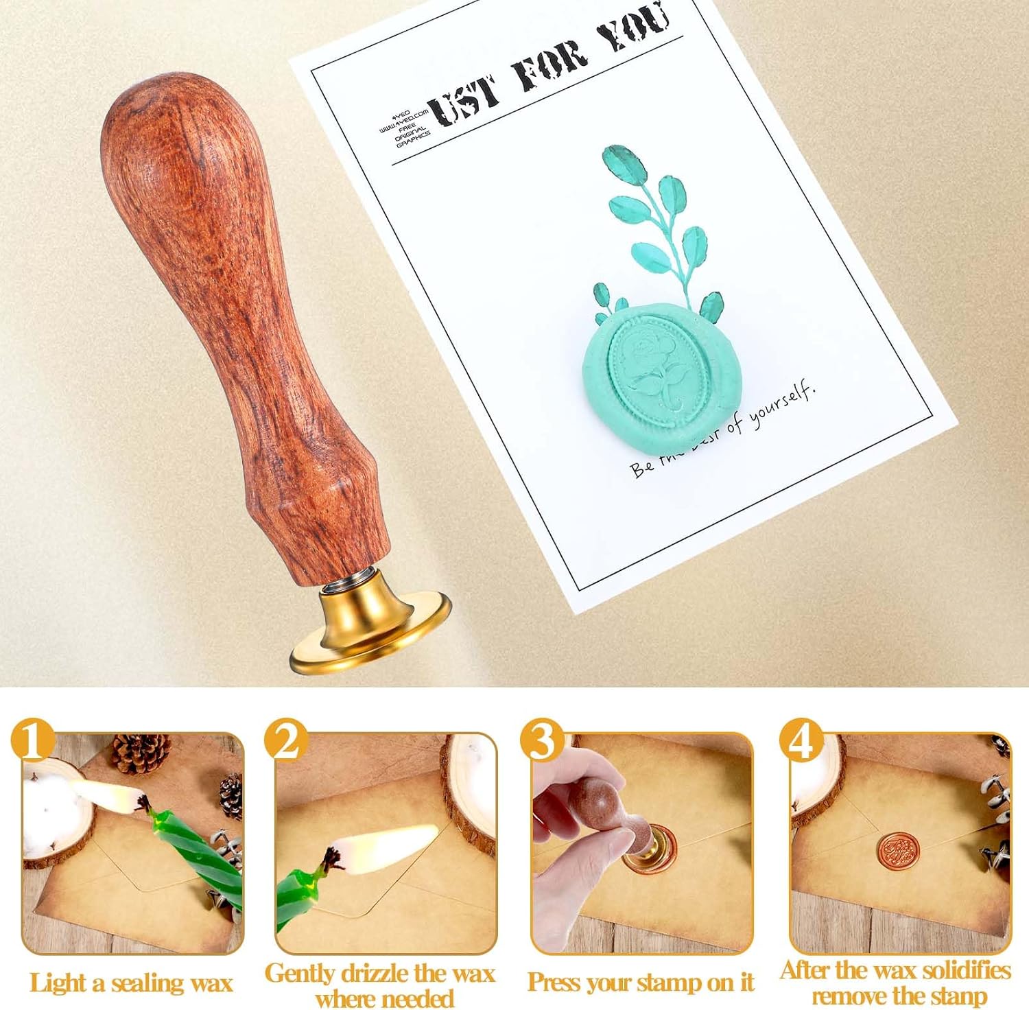 Ouligay Set of 10 Stamps with 1 Wooden Handle Wax Stamp Set for Gift Envelopes Invitations