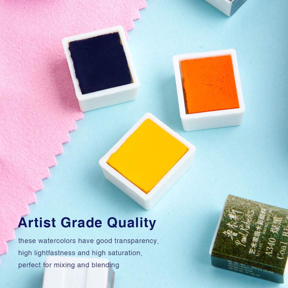 Paul Rubens 48 Professional Watercolor Colors Set Portable Metal Case with Pallet, for Artists, Masters, Students, Children, Beginners Cadmium Yellow