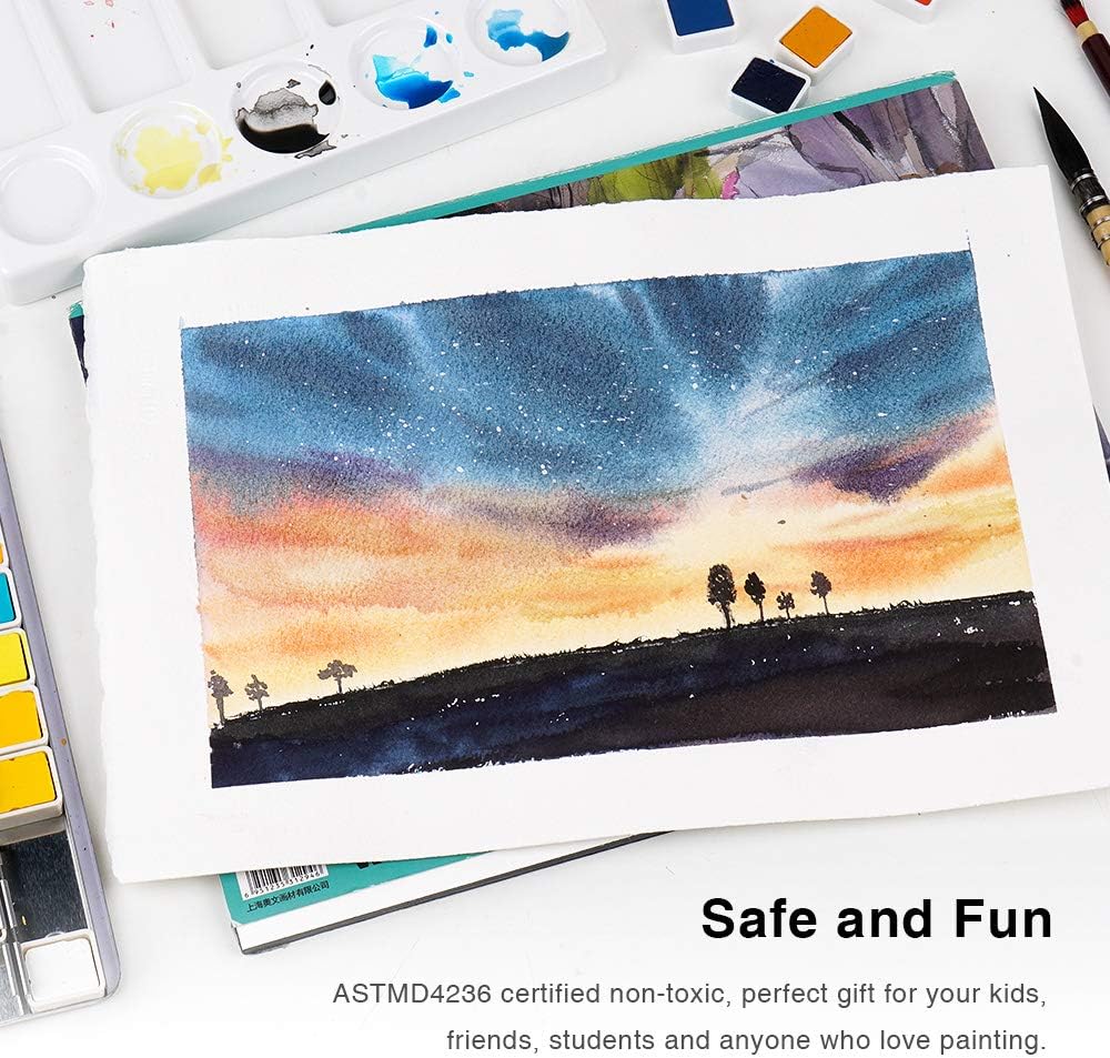 Paul Rubens 48 Professional Watercolor Colors Set Portable Metal Case with Pallet, for Artists, Masters, Students, Children, Beginners Cadmium Yellow