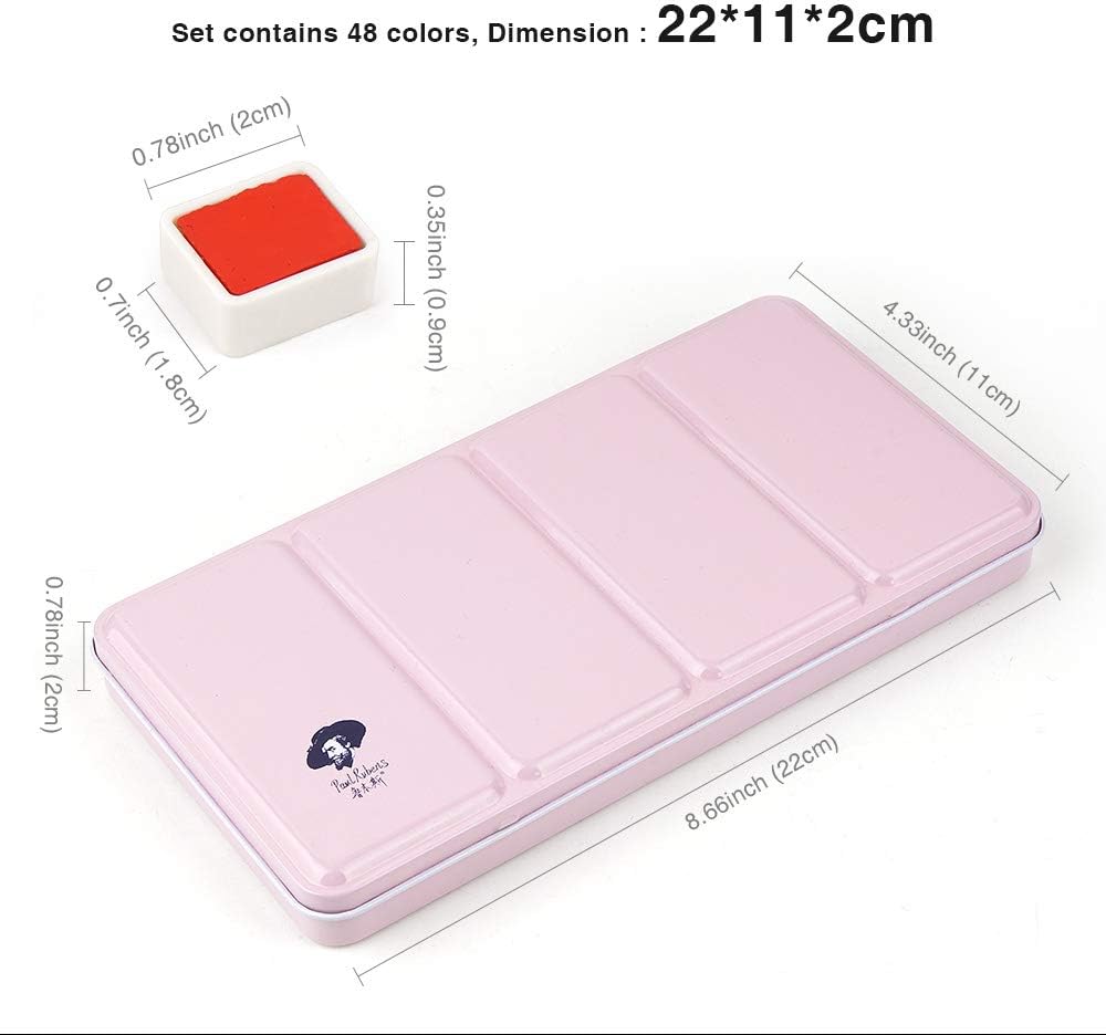 Paul Rubens 48 Professional Watercolor Colors Set Portable Metal Case with Pallet, for Artists, Masters, Students, Children, Beginners Cadmium Yellow