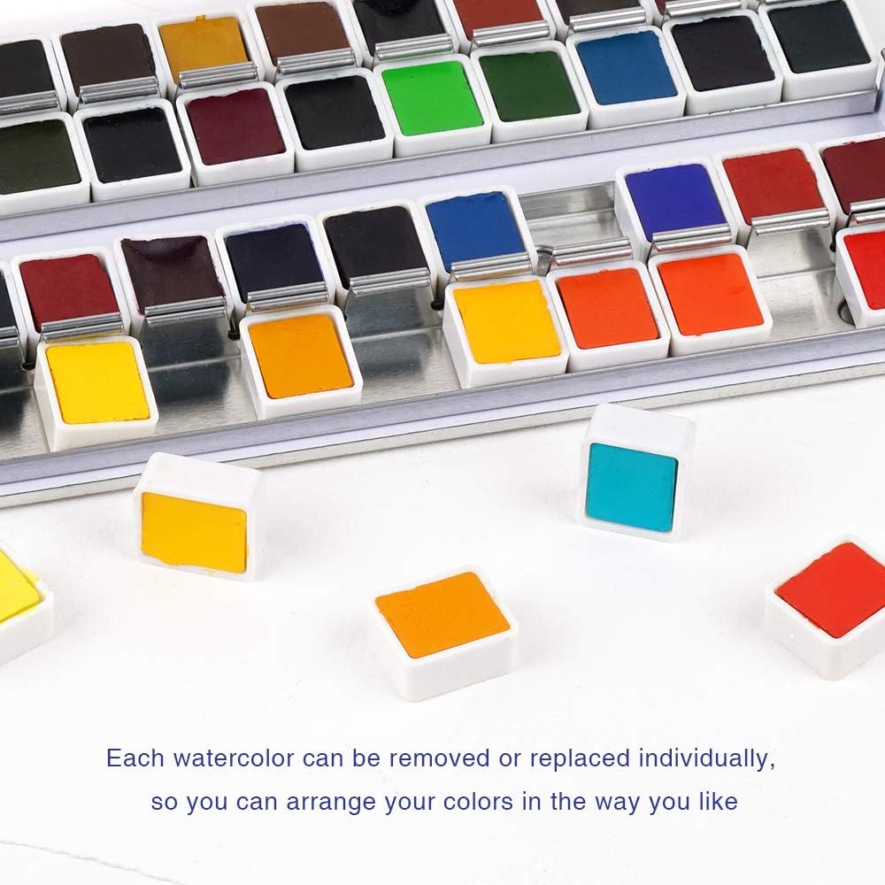 Paul Rubens 48 Professional Watercolor Colors Set Portable Metal Case with Pallet, for Artists, Masters, Students, Children, Beginners Cadmium Yellow