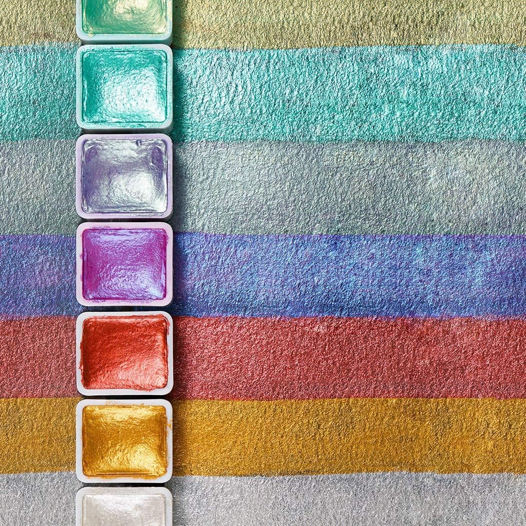 Paul Rubens Artist Watercolor Metallic Paint, 48 Shimmer Glitter Solid Colors Portable Pink Case with Board, Perfect for Artists and Amateurs 48 Shimmer Colors