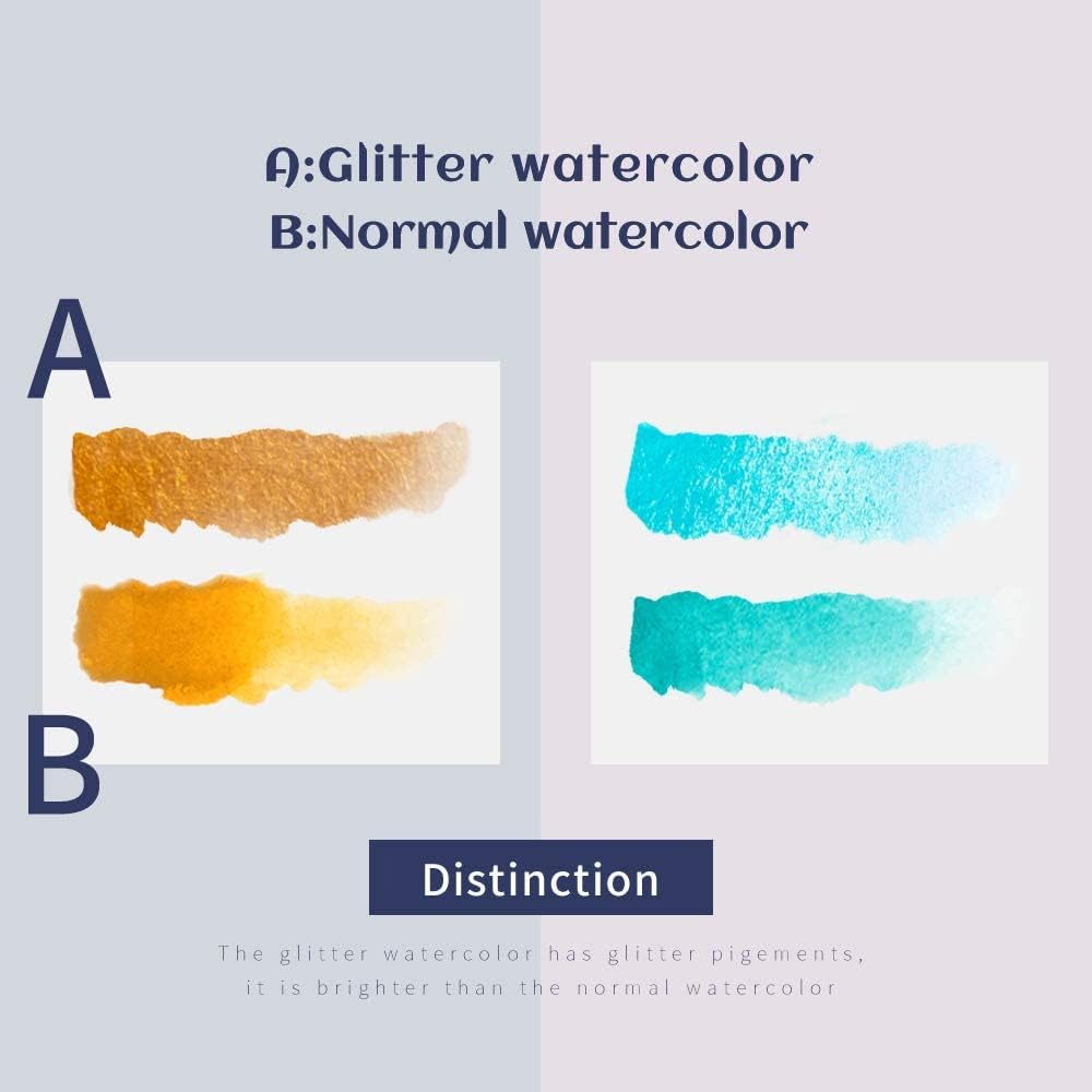 Paul Rubens Artist Watercolor Metallic Paint, 48 Shimmer Glitter Solid Colors Portable Pink Case with Board, Perfect for Artists and Amateurs 48 Shimmer Colors