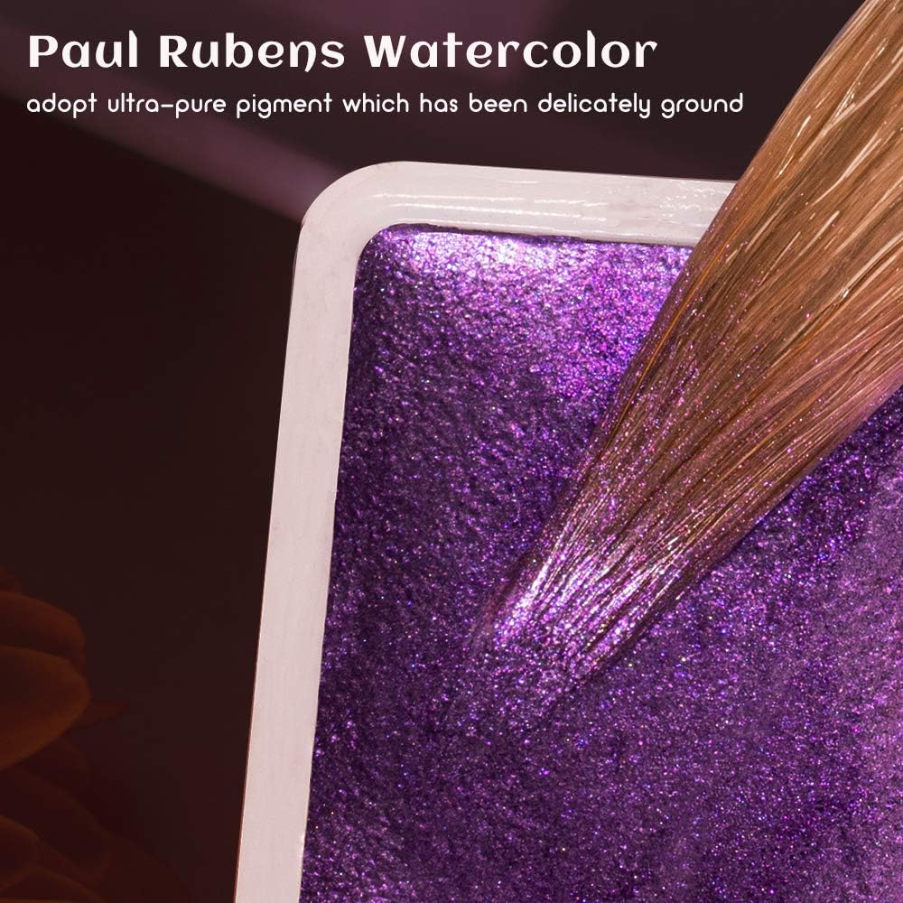 Paul Rubens Artist Watercolor Metallic Paint, 48 Shimmer Glitter Solid Colors Portable Pink Case with Board, Perfect for Artists and Amateurs 48 Shimmer Colors