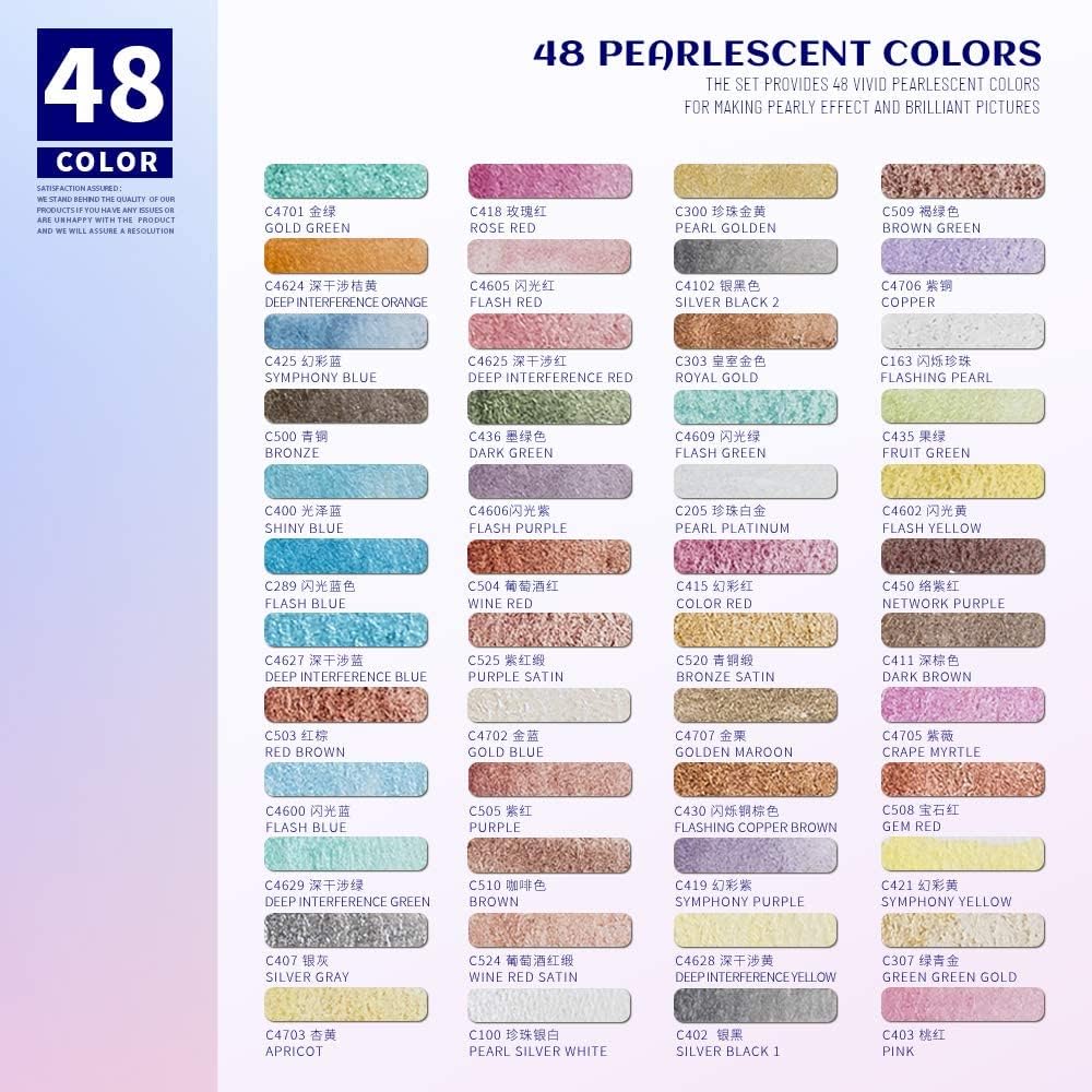 Paul Rubens Artist Watercolor Metallic Paint, 48 Shimmer Glitter Solid Colors Portable Pink Case with Board, Perfect for Artists and Amateurs 48 Shimmer Colors