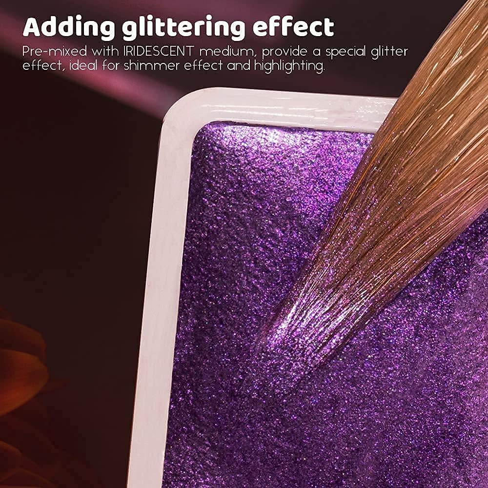 Paul Rubens Watercolor Paints, Solid Colors Glitter for Artist - Portable Pink Metal Case with Palette - 24 Colors Set 24 Pearl Colors