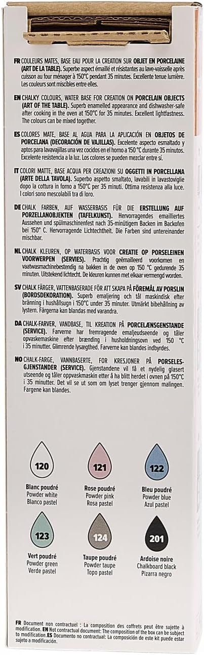 Pébéo - Porcelaine Beginners Set 150 Chalk - Painting on Porcelain - 6 Bottles of 20 ml - Powder White + Powder Pink + Powder Blue + Powder Green + Powder Taupe + Black Slate