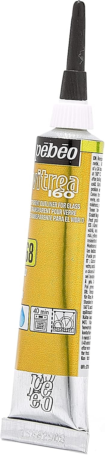 PEBEO - Vitrea 160 - Water Color for Glass, Porcelain, Metal, Ceramics - 20 ml Tube, Gold Gold 20 ml (Pack of 1)