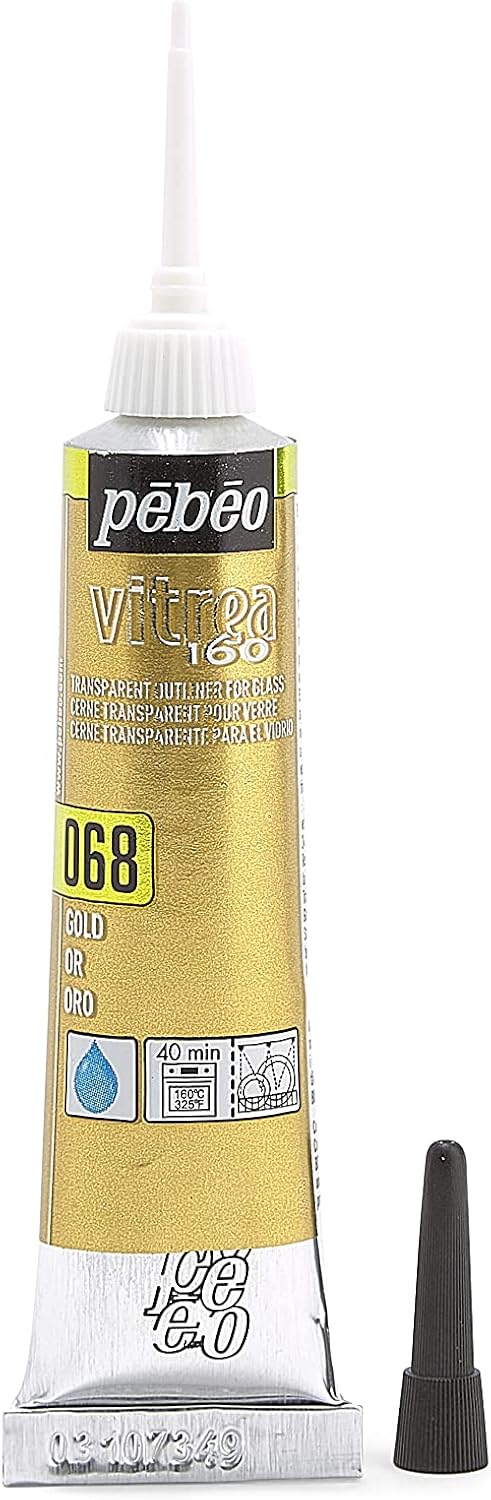PEBEO - Vitrea 160 - Water Color for Glass, Porcelain, Metal, Ceramics - 20 ml Tube, Gold Gold 20 ml (Pack of 1)