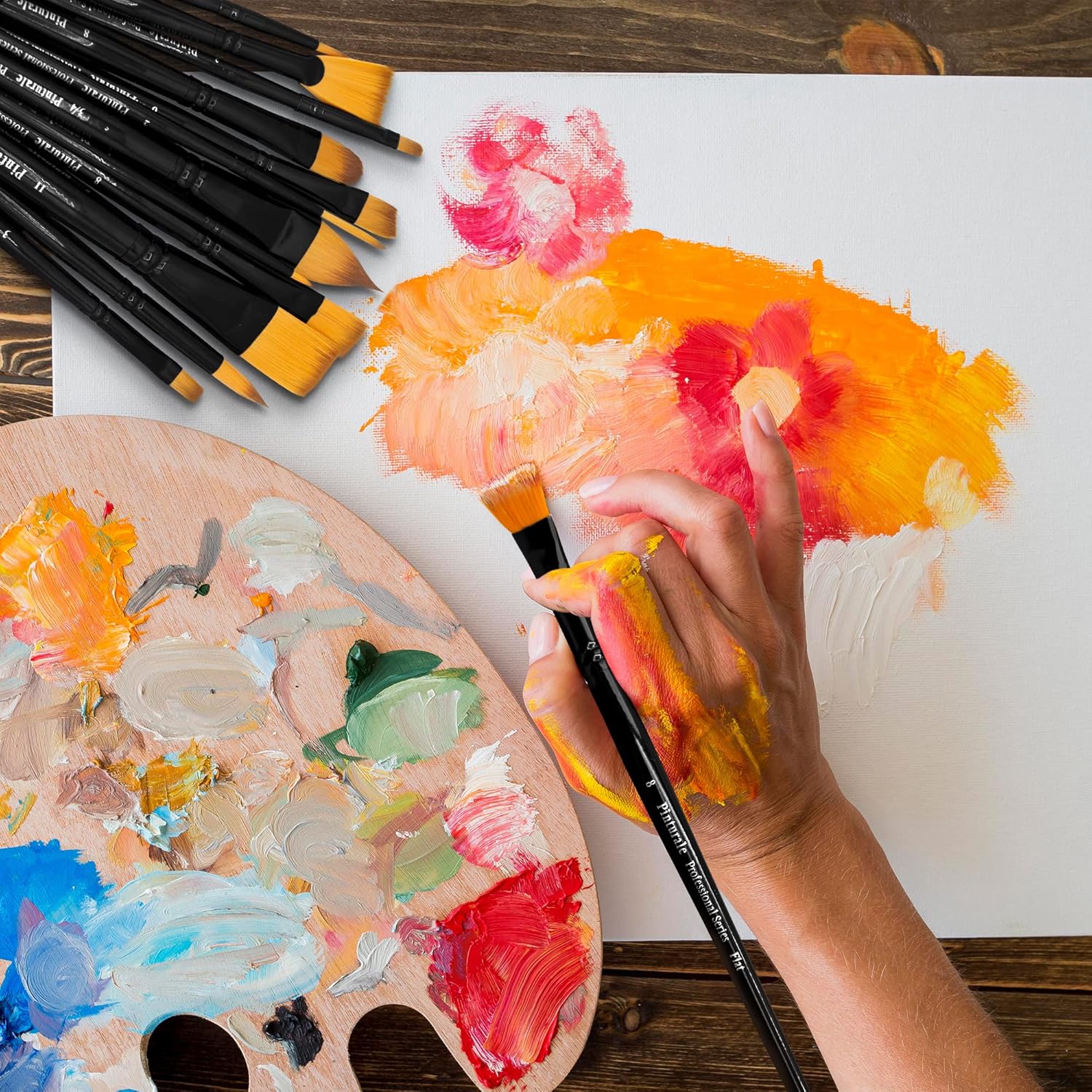 Pinturale 12 Acrylic Brushes | Acrylic & Oil Masters | Set of 12 Professional Paint Brushes | Oil Paint Brushes, Professional Paint Brush Set