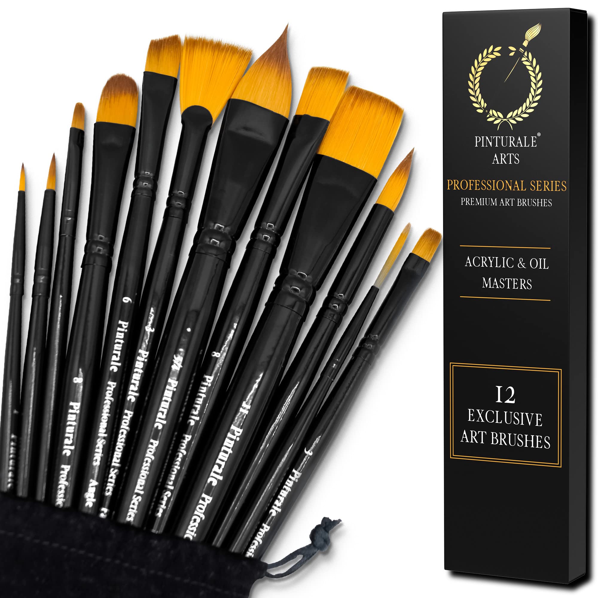 Pinturale 12 Acrylic Brushes | Acrylic & Oil Masters | Set of 12 Professional Paint Brushes | Oil Paint Brushes, Professional Paint Brush Set