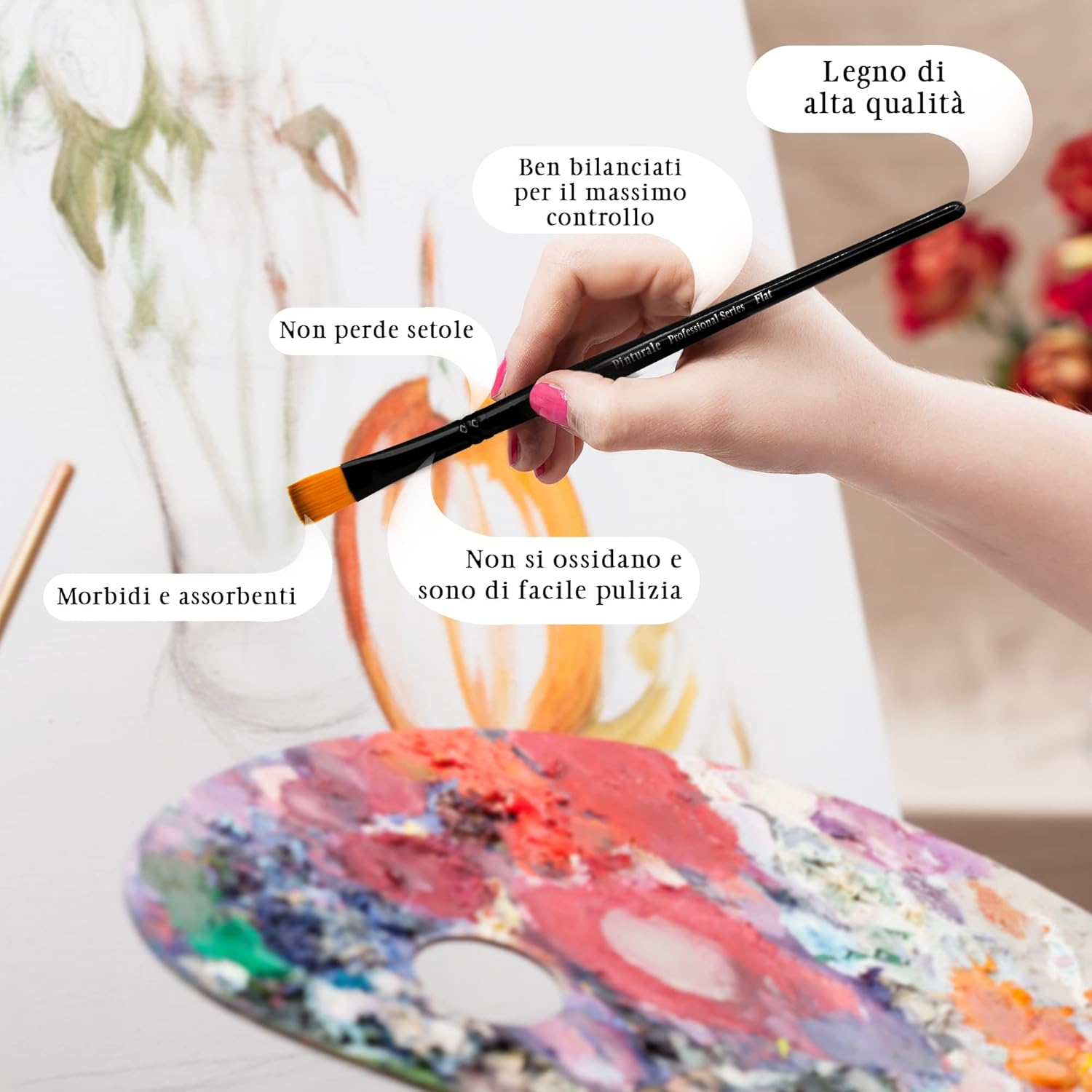 Pinturale 12 Acrylic Brushes | Acrylic & Oil Masters | Set of 12 Professional Paint Brushes | Oil Paint Brushes, Professional Paint Brush Set