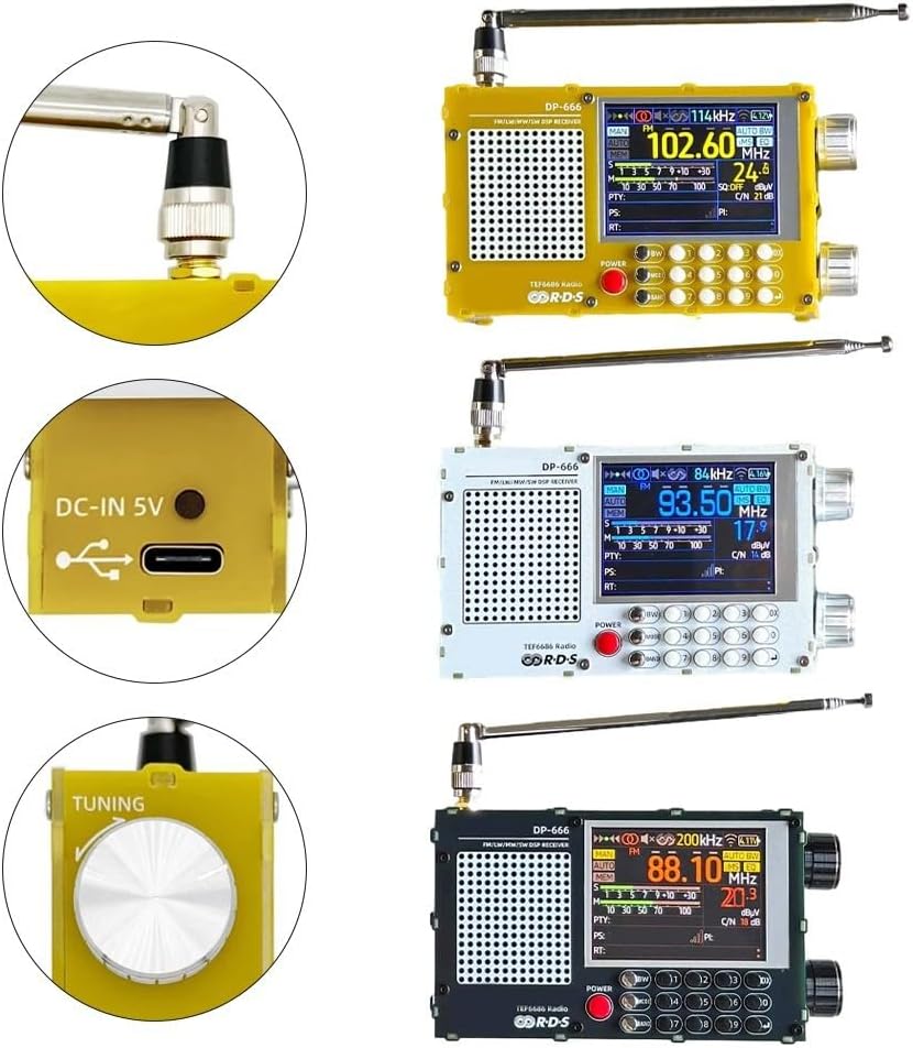 Portable Shortwave Radio, DP-666 TEF6686 Digital FM AM LW to MW SW Radio Receiver with RDS Display, 2.8 inch Touch Screen (Black)