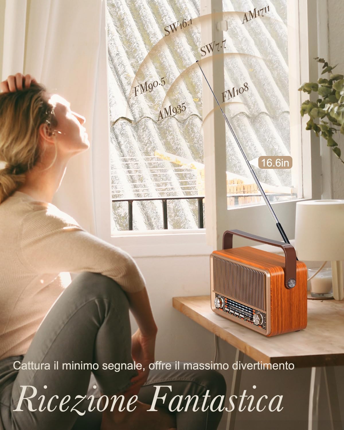 PRUNUS J-120 Vintage Wooden FM/AM/SW Portable Radio, Retro Bluetooth Speaker, Portable Radio with Enhanced 1800 mAh Rechargeable Battery, AC Power Available, Supports TF/USB/AUX. Gold