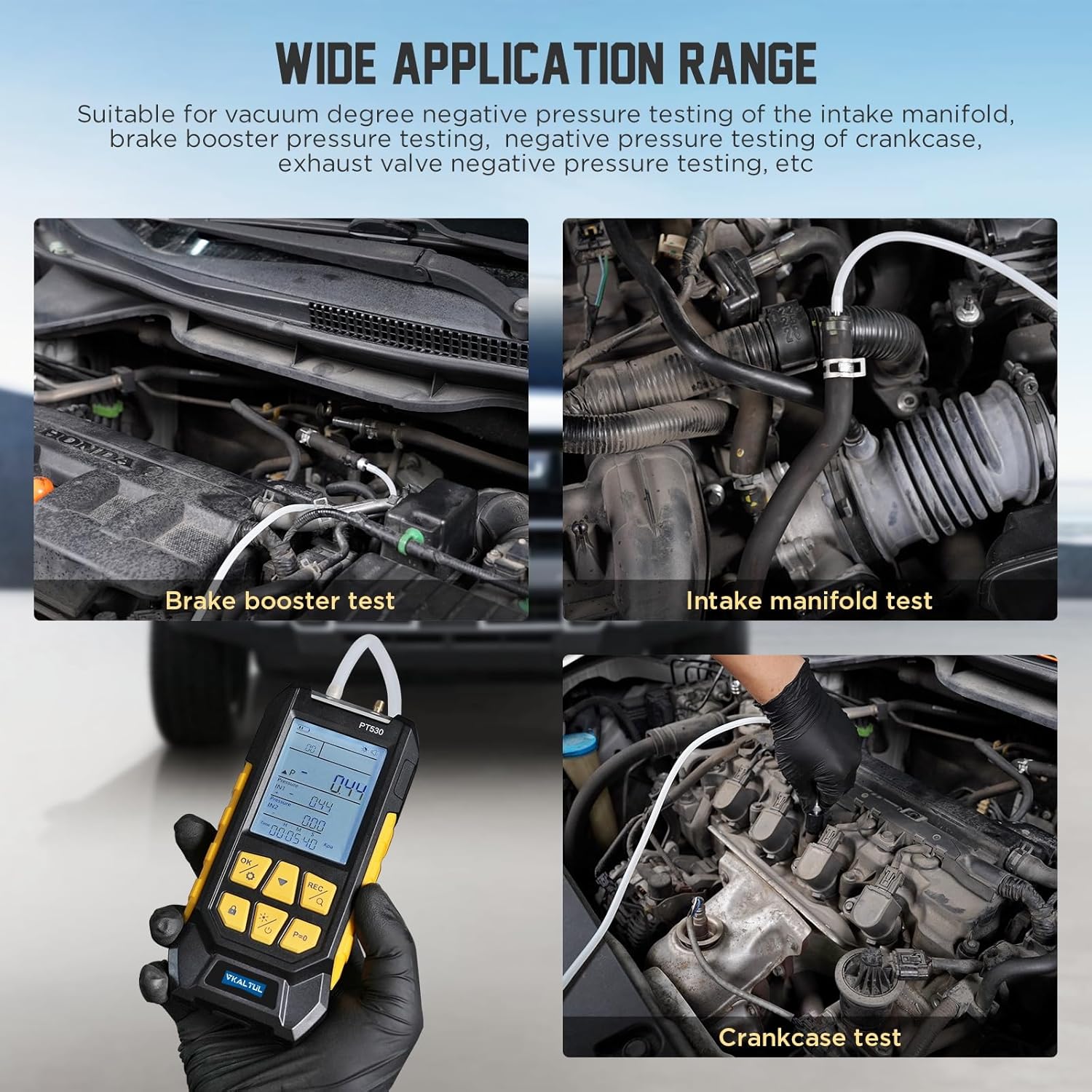 PT520 Digital Pressure Gauge, Water Pressure Gauge, Compressed Air Pressure Gauge with High Accuracy Value, 10 Readings, 29 Data Storage, Multiple Measurement Adapters, -100~200Kpa