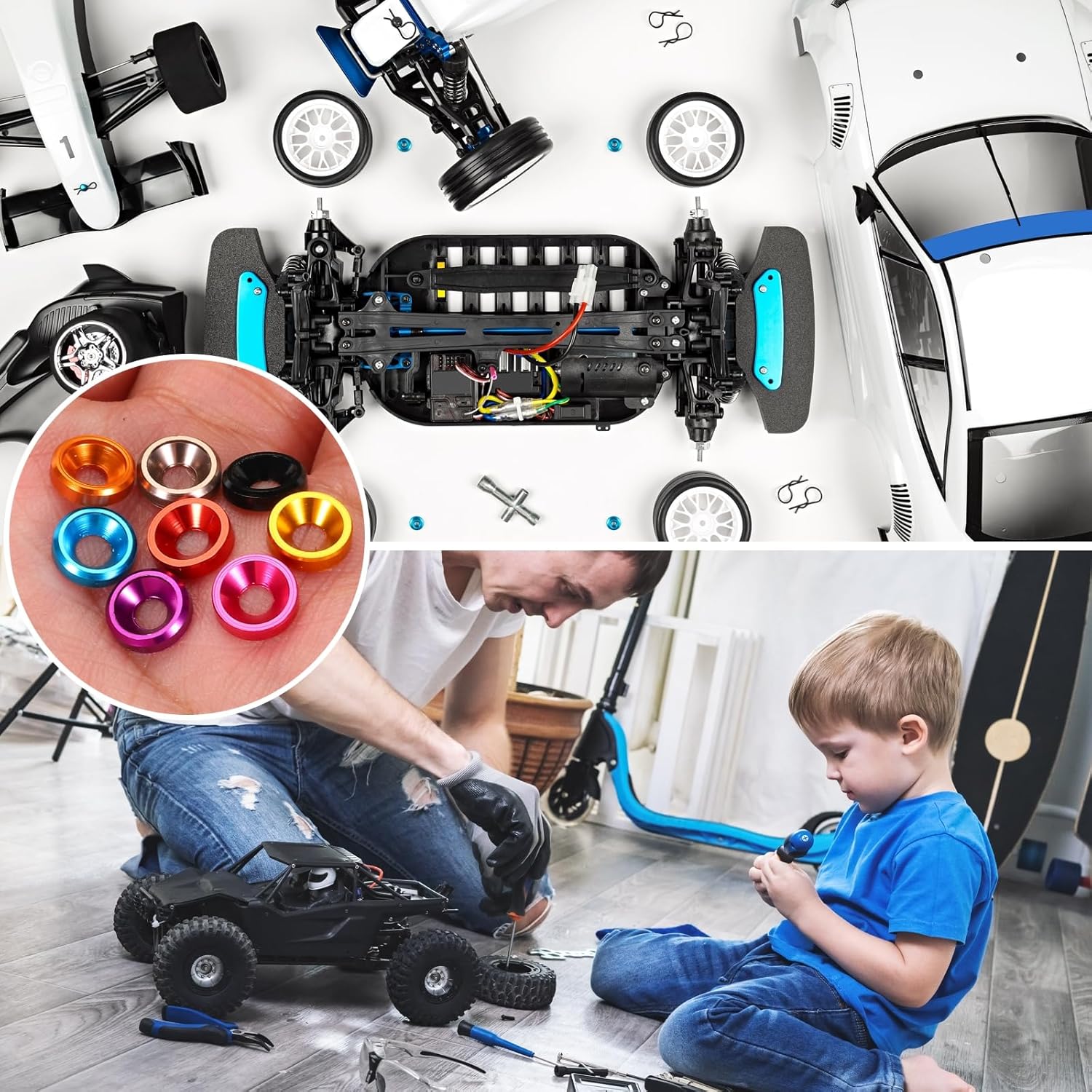 QUARKZMAN 60pcs M3 Countersunk Washers, Anodized Aluminum Alloy 8mm/0.31", Seals for RC/FPV/PC/Drone/Mechanical Accessories Model Part Screws, Black