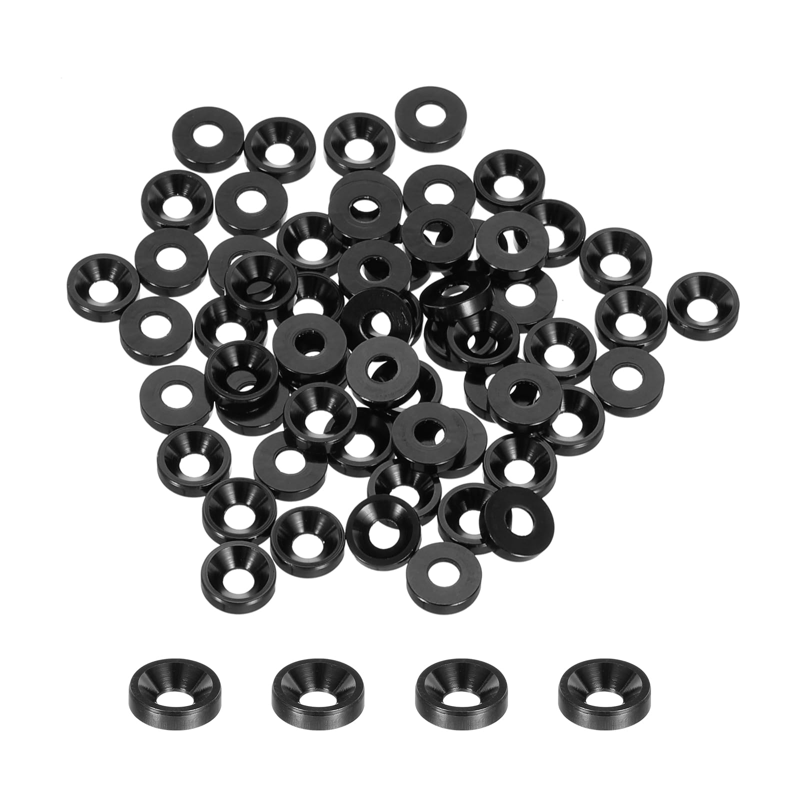 QUARKZMAN 60pcs M3 Countersunk Washers, Anodized Aluminum Alloy 8mm/0.31", Seals for RC/FPV/PC/Drone/Mechanical Accessories Model Part Screws, Black