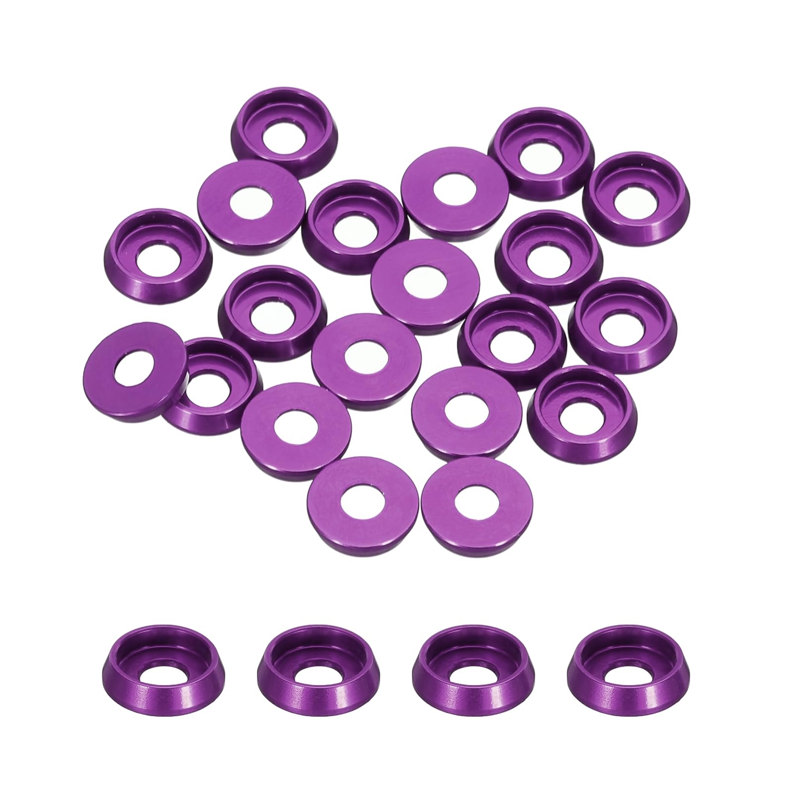 QUARKZMAN M3 Countersunk Conical Washers, Hole Diameter 3mm/0.12", Aluminum Seals Washer Cup Head Screw Rc/Fpv/Pc/Drone/Mechanical Accessories Model Parts, 20 Pcs (Purple)