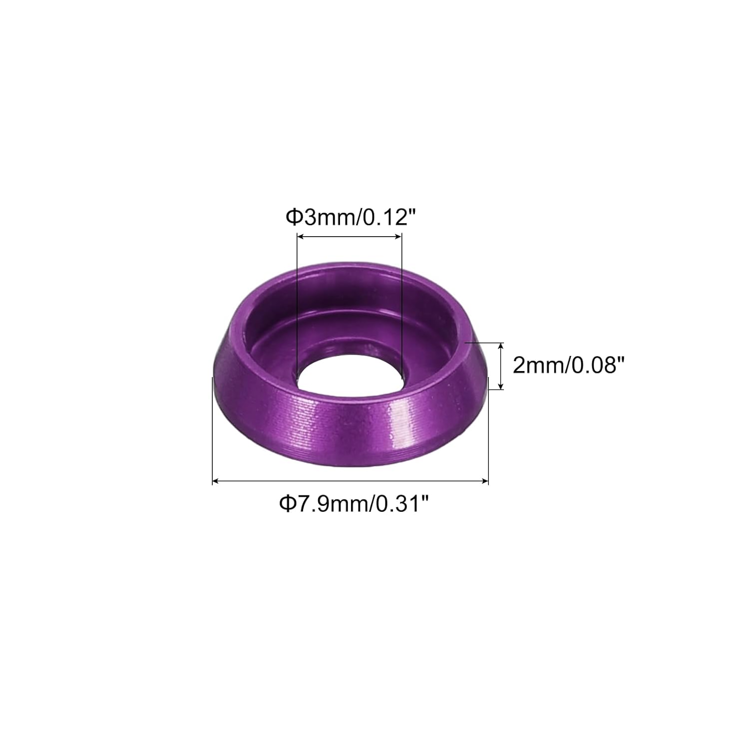 QUARKZMAN M3 Countersunk Conical Washers, Hole Diameter 3mm/0.12", Aluminum Seals Washer Cup Head Screw Rc/Fpv/Pc/Drone/Mechanical Accessories Model Parts, 20 Pcs (Purple)