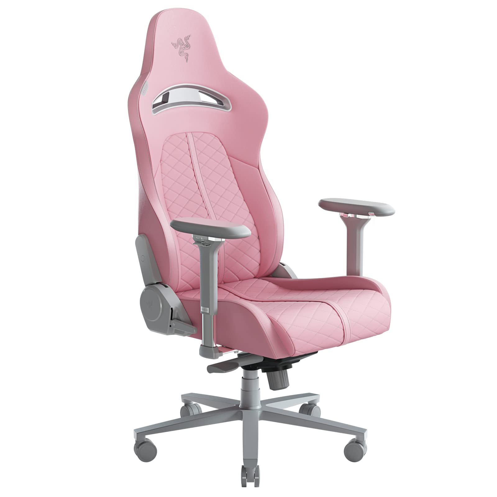Razer Enki Gaming Chair: All-Day Comfort - Built-in Lumbar Arch - Optimized Cushion Density - Dual-Textured, Eco-Friendly Synthetic Leather - Reactive Seat Tilt & 152-Degree Recline - Pink Quartz
